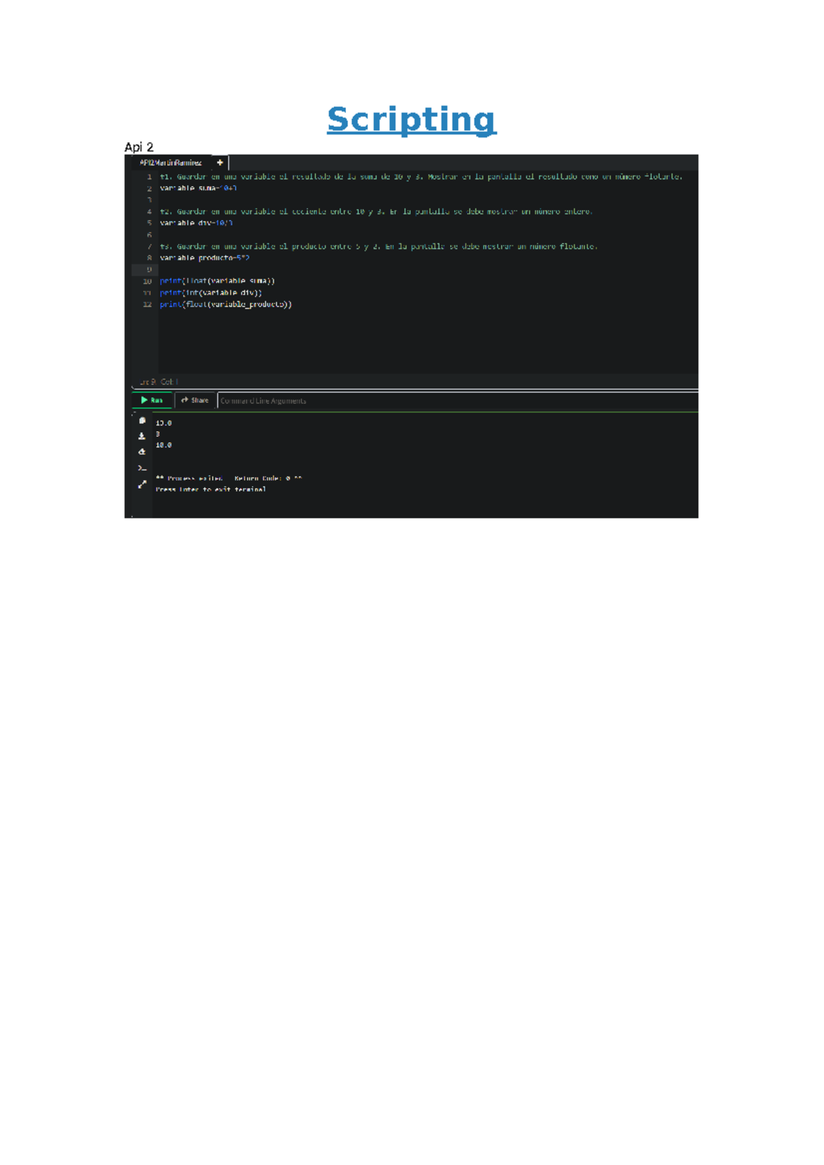 API 2: Scripting Basics and Variable Operations Guide - Studocu