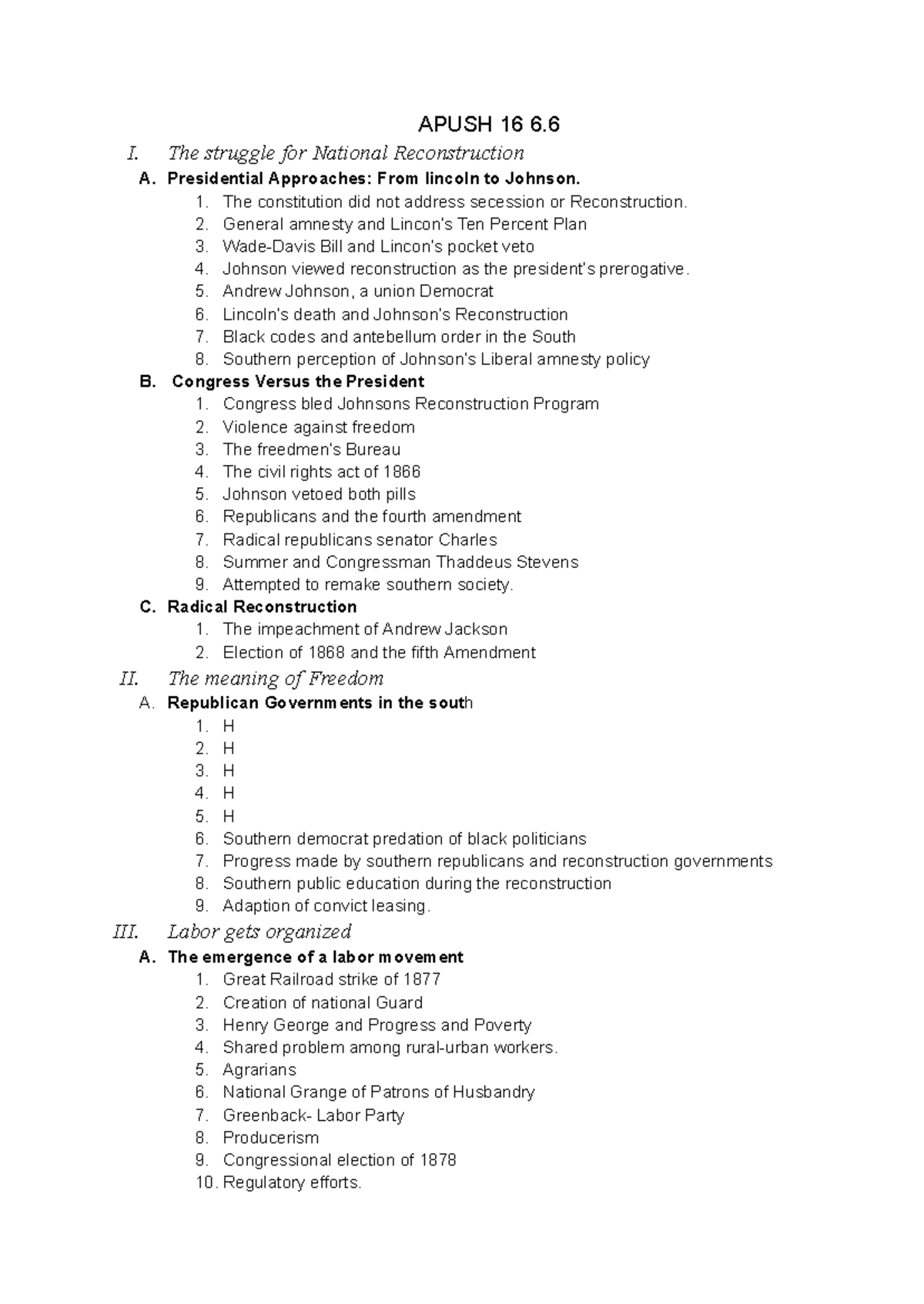 APUSH 16.6 & 28 - National Reconstruction and Social Changes - Studocu