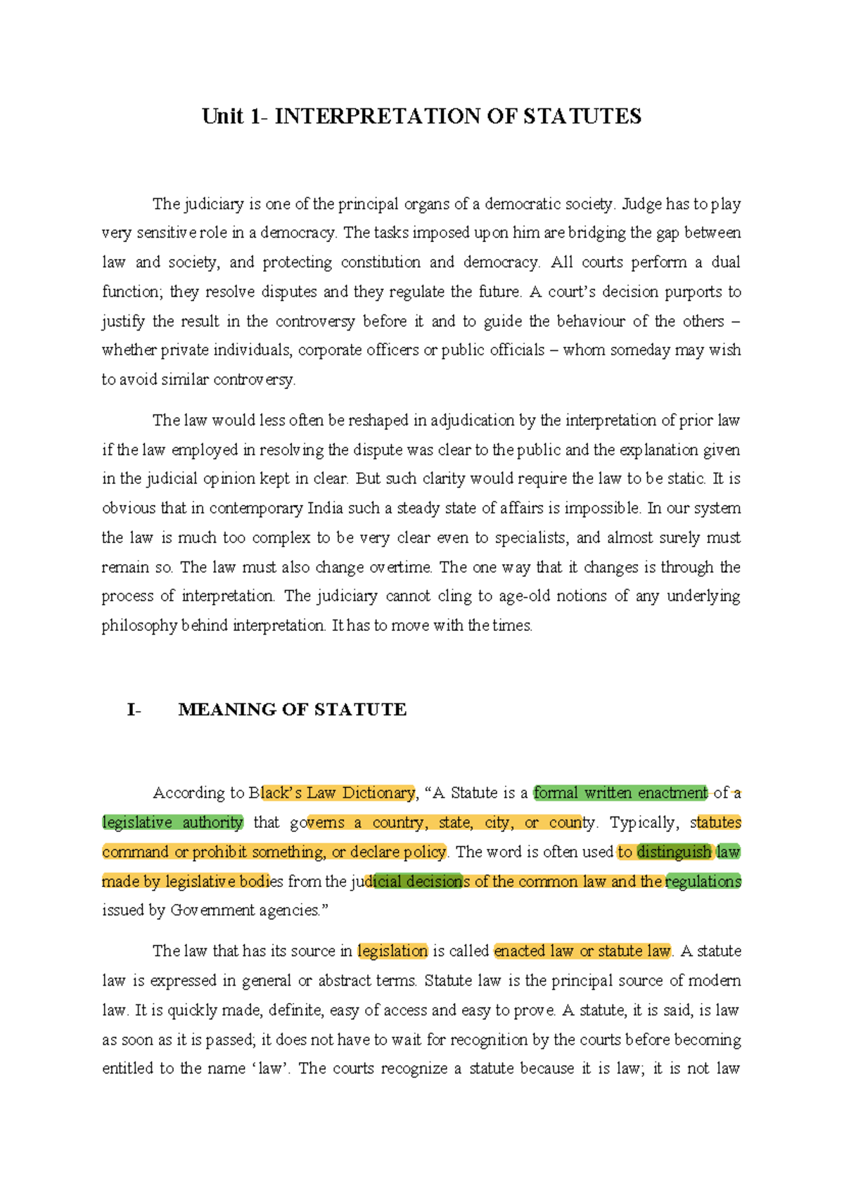 Unit I: Interpretation of Statutes - Understanding Judicial Roles and ...