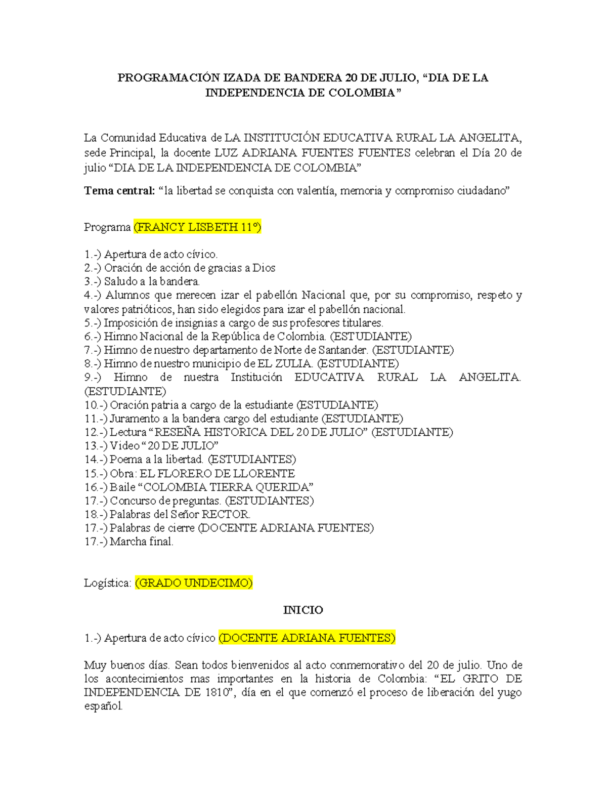 Protocolo de Izada de Bandera - 20 de Julio de Independencia - Document Preview