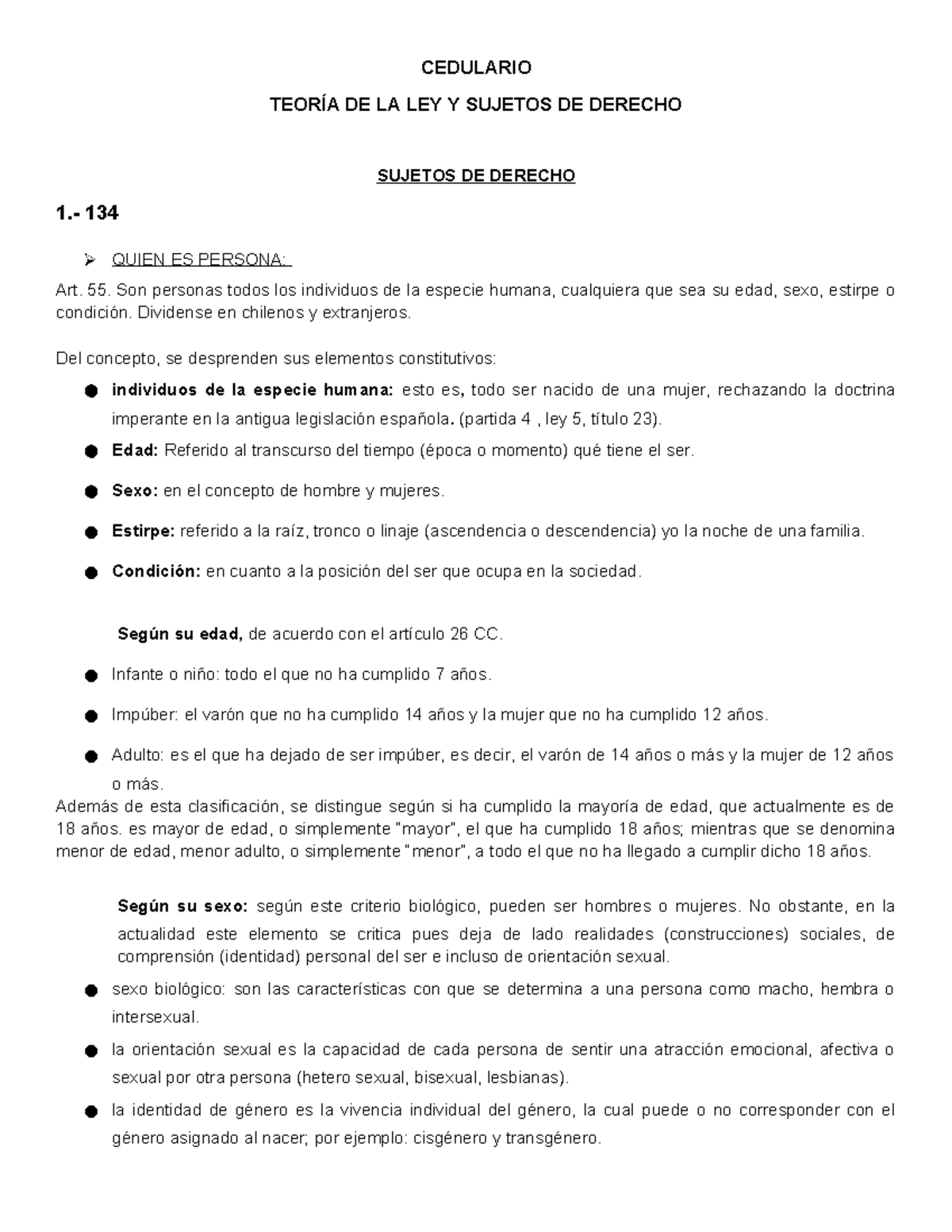 Cedulario Teoría de la Ley y Sujetos de Derecho 134 - 2019 - Studocu