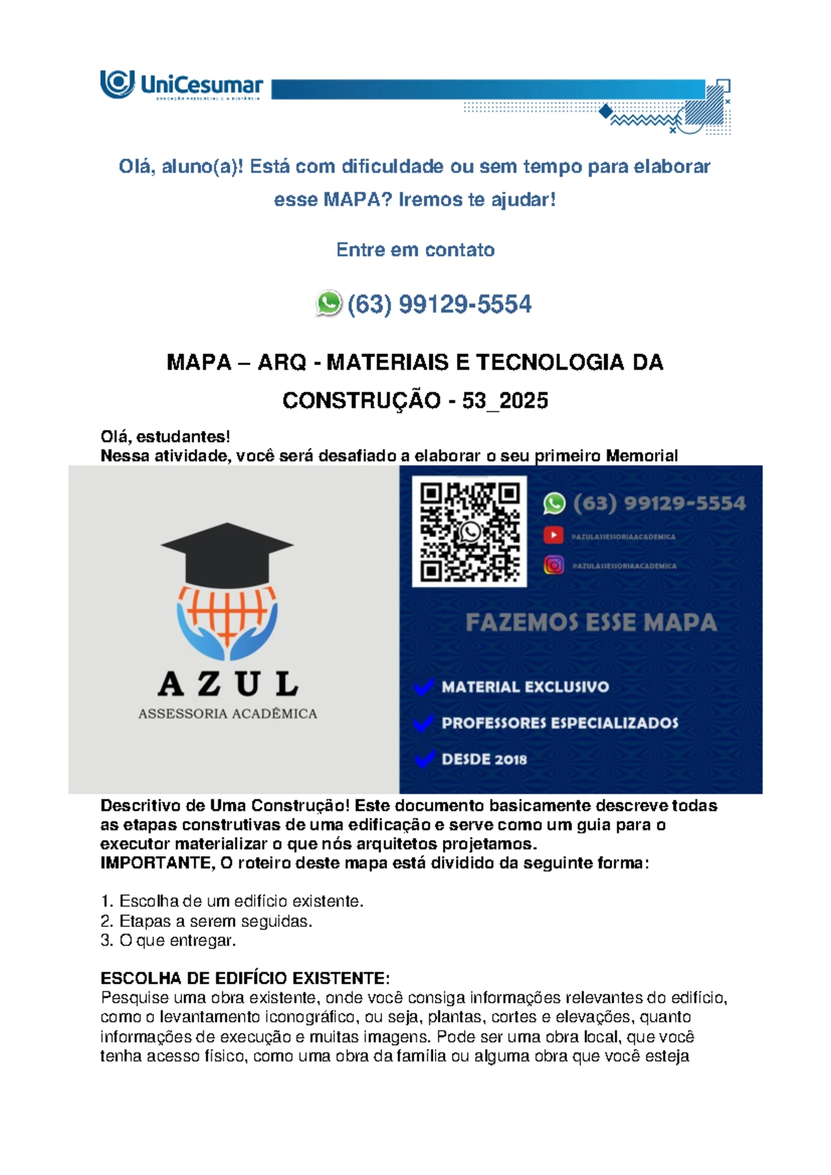 MAPA: Memorial Descritivo de Construção - ARQ 53_2025 - Studocu
