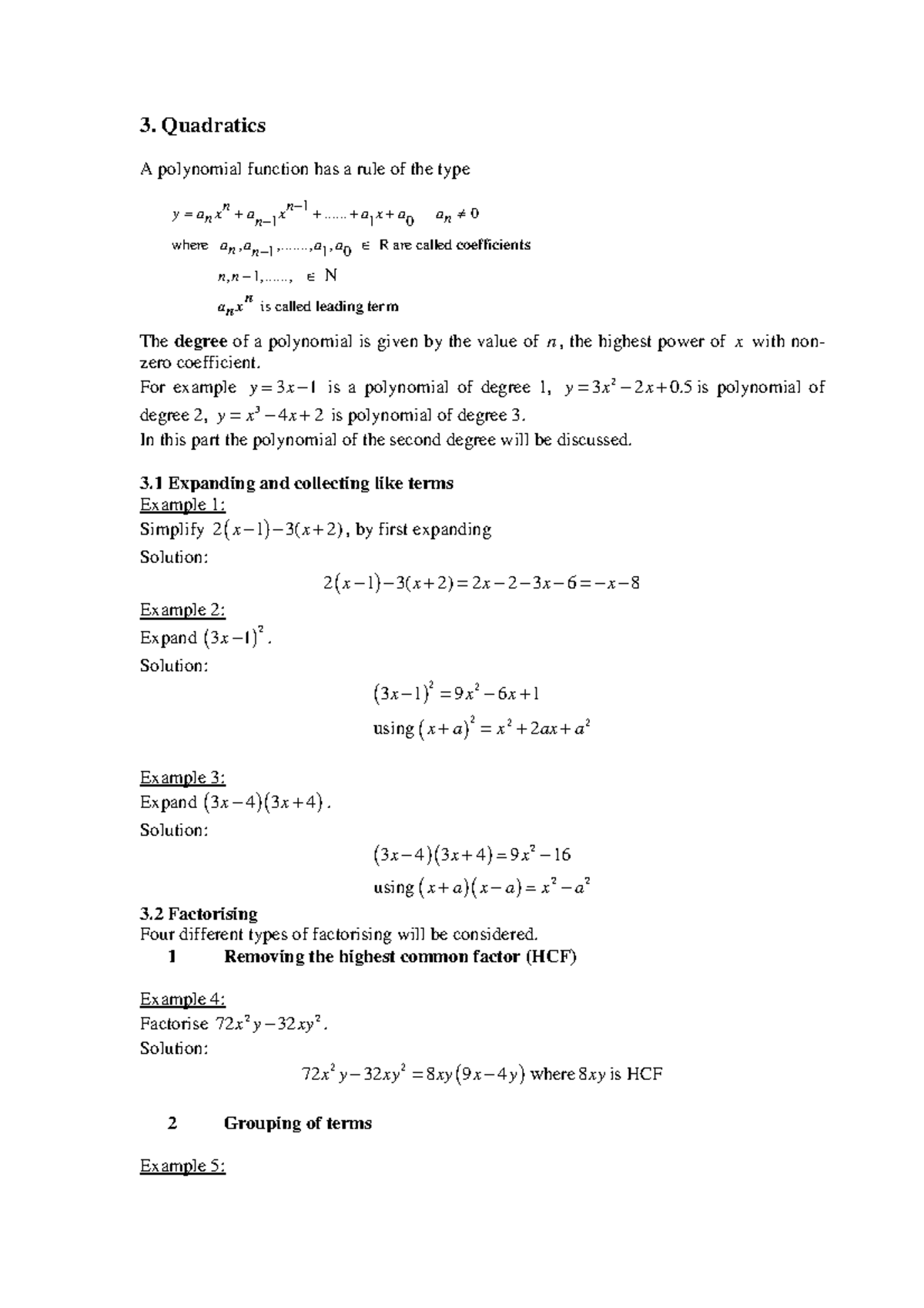 3. Quadratics: Understanding Polynomial Functions and Their ...