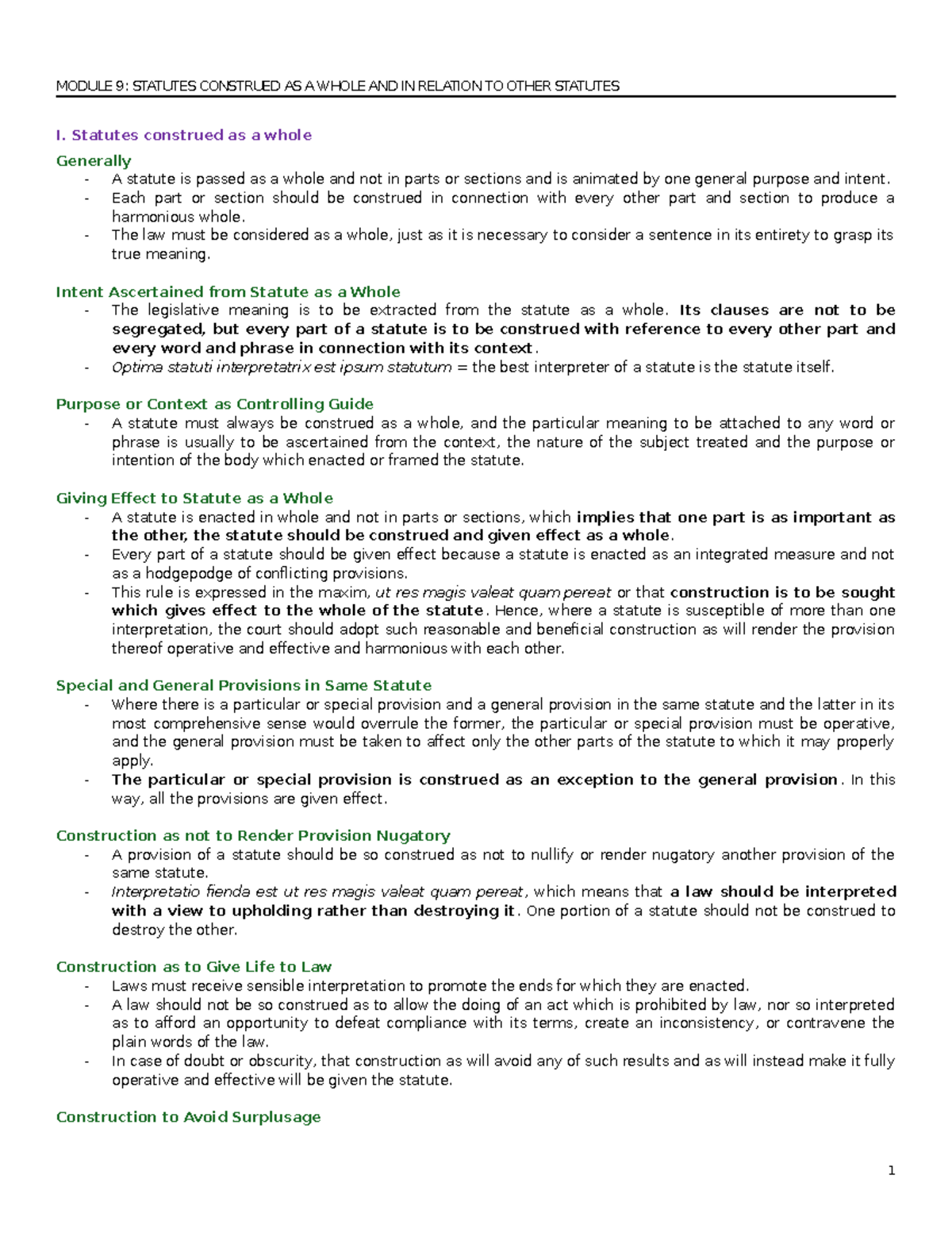 Module-9: Statutes Construction and Interpretation Principles - Studocu
