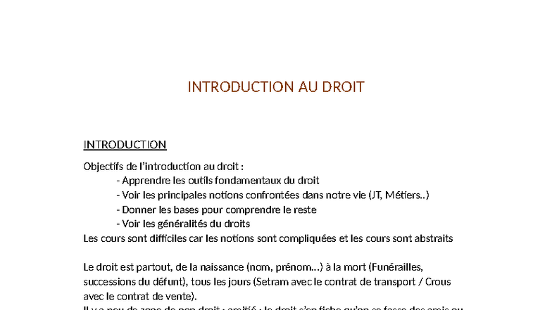 Introduction au Droit : Concepts Fondamentaux et Notions Clés - Studocu