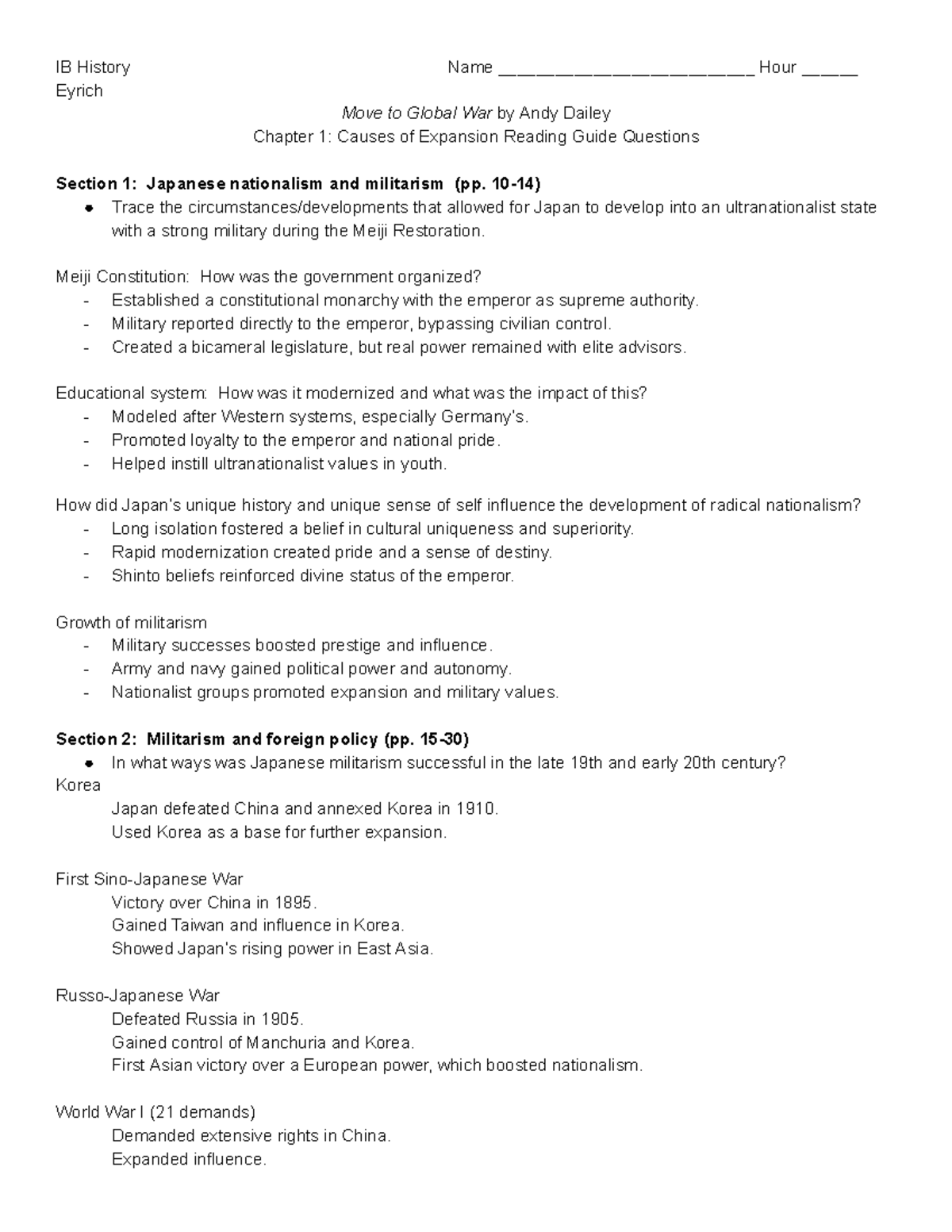 IB History: Move to Global War - Chapter 1 Reading Guide - Studocu