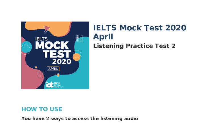 IELTS Mock Test 2020: April Listening Practice Test 2 - Studocu