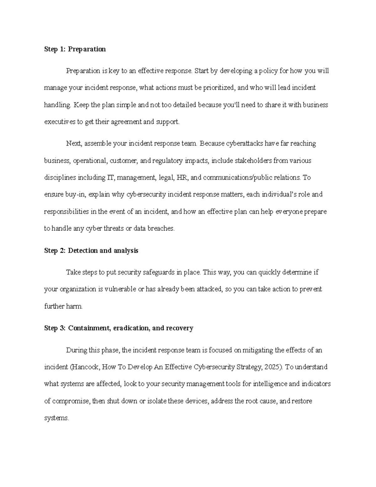 Cybersecurity Incident Response Plan: A Step-by-Step Guide - Studocu