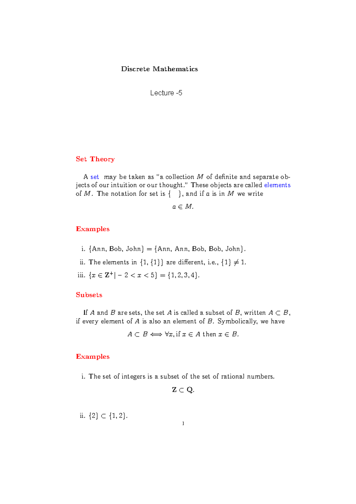 Lecture 5 - Set Theory - Set Theory A set may be taken as ”a collection ...