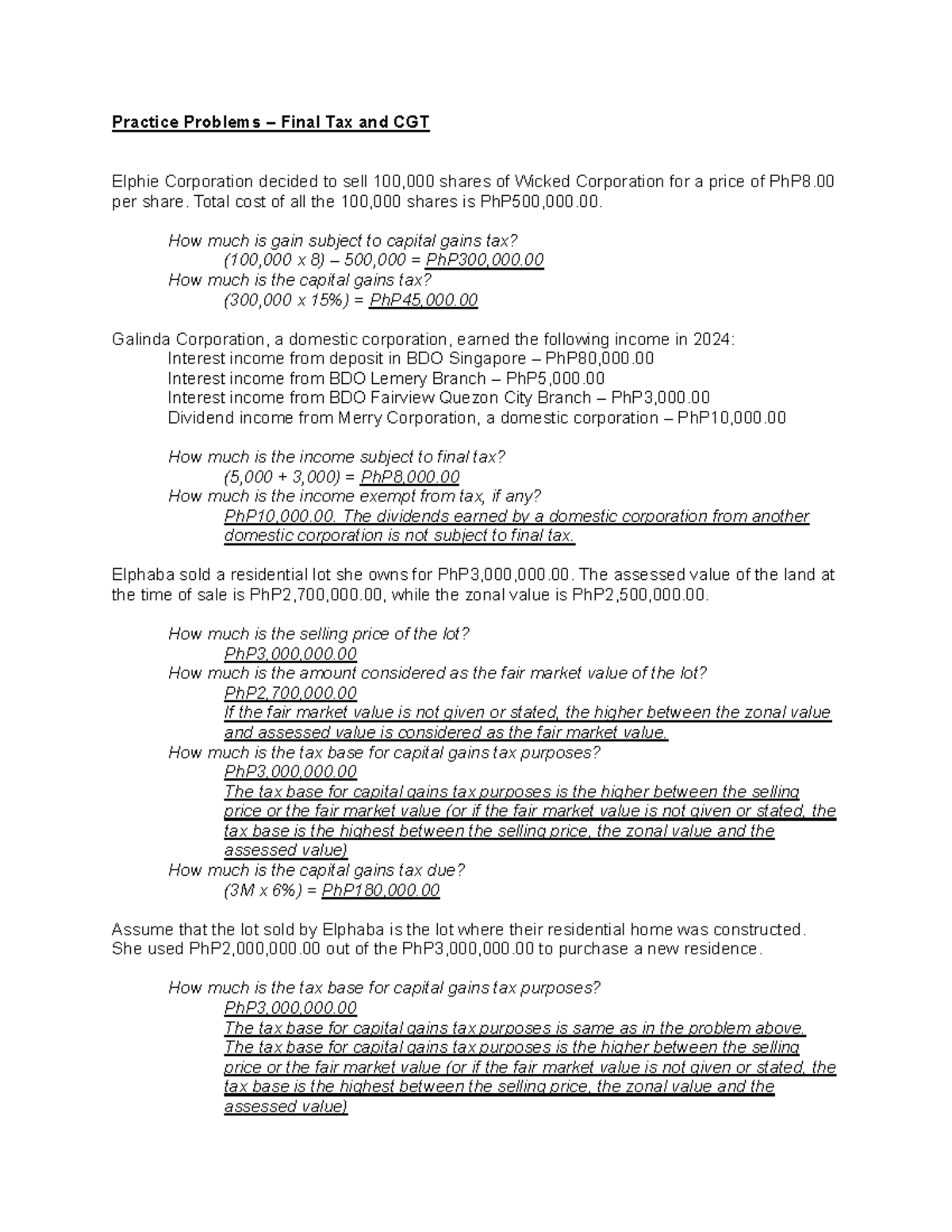 Taxation Practice Problems – Final Exam for Taxation 101 - Studocu