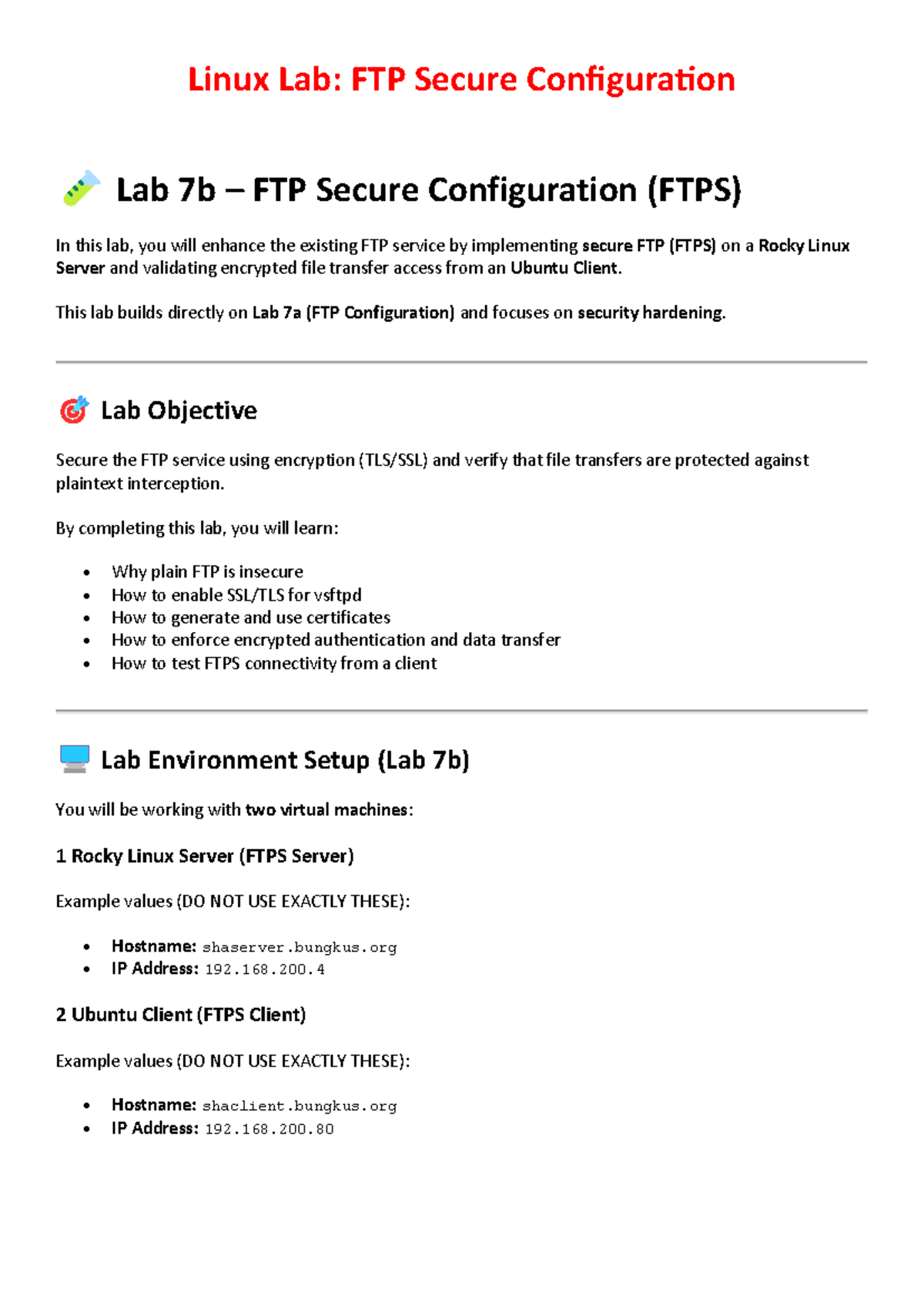 Lab 7b: Secure FTP Configuration (FTPS) on Rocky Linux - Studocu