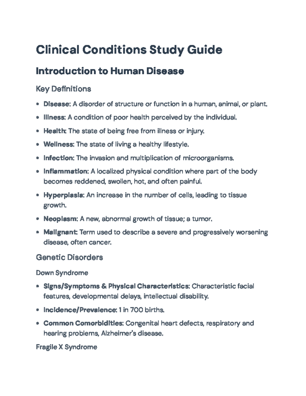 Clinical Conditions Study Guide: Diseases and Disorders Overview ...