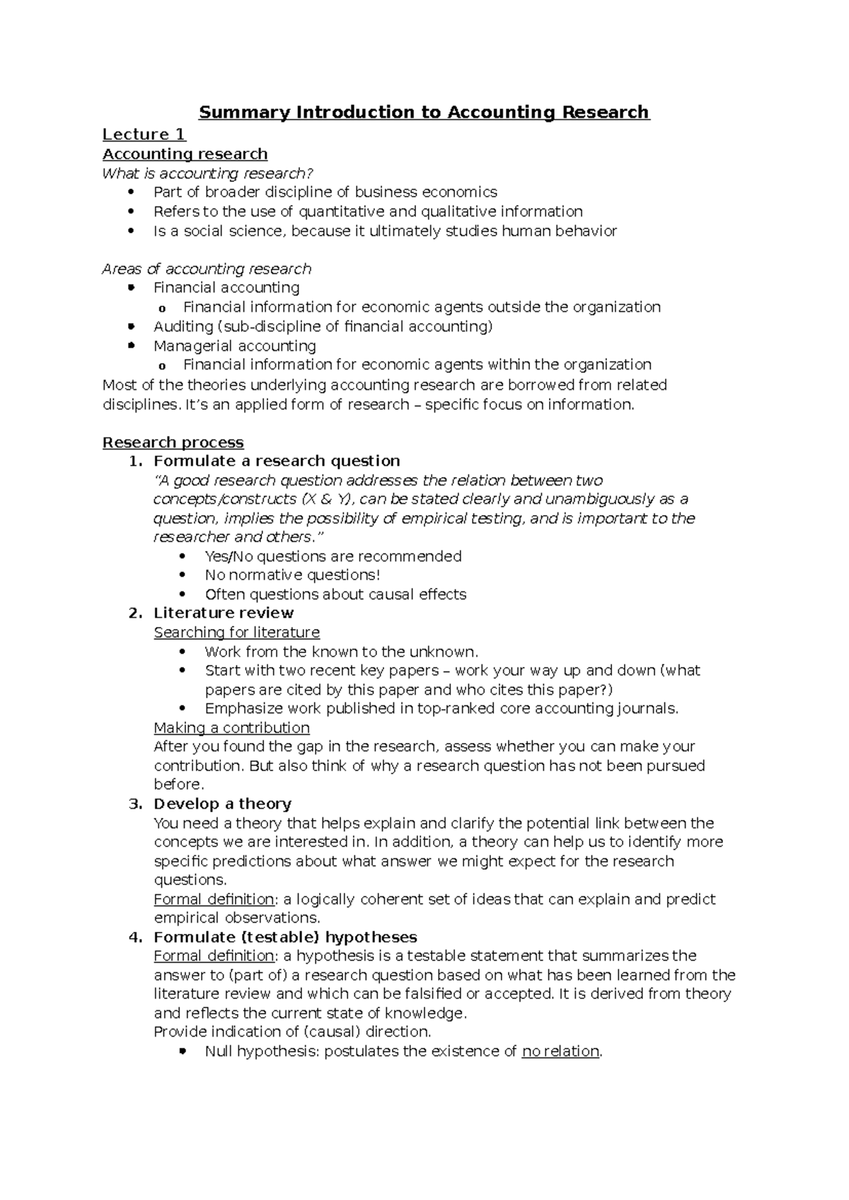 Summary of Introduction to Accounting Research (ACCT 101) - Lecture 1 ...