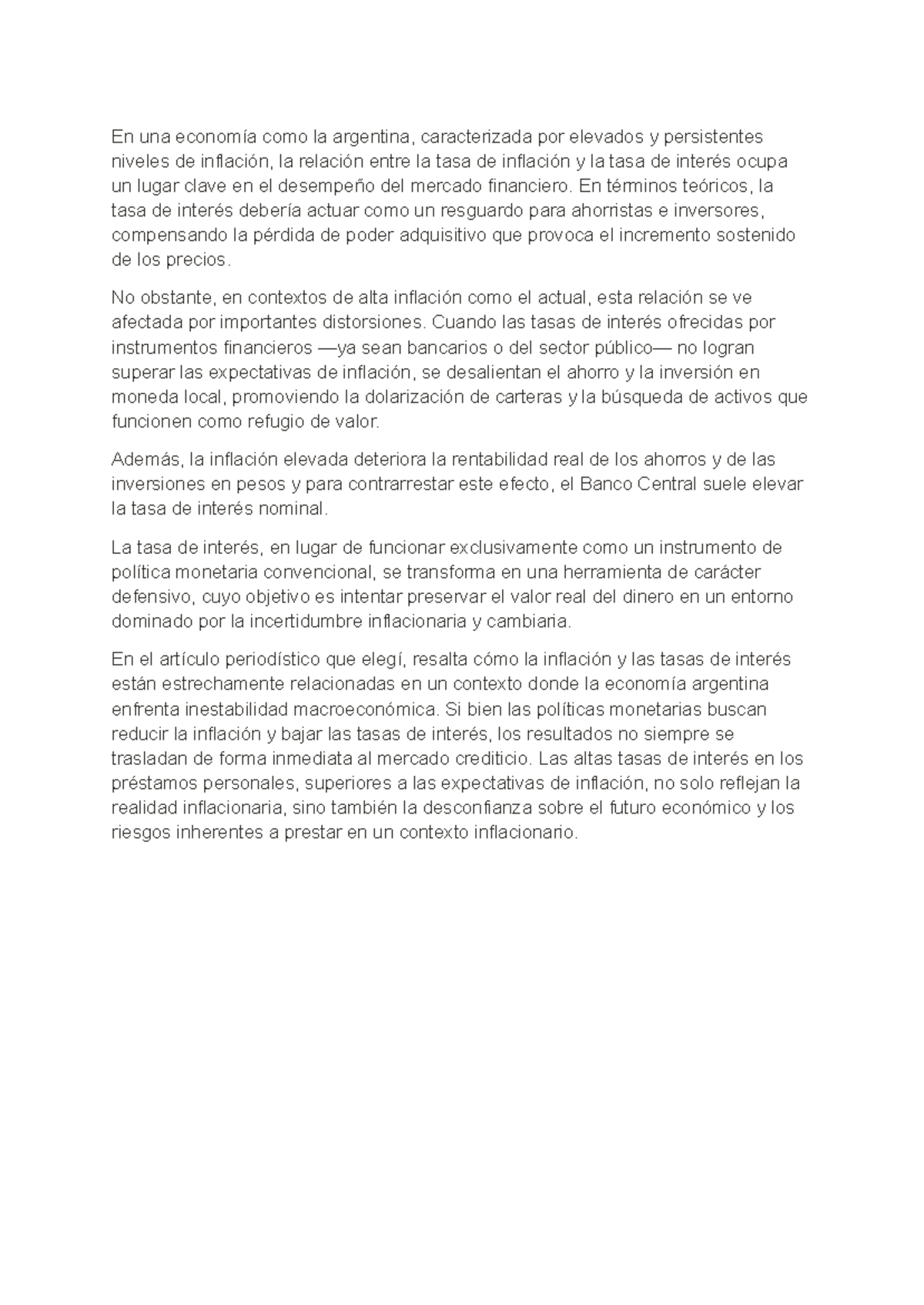 Foro 3: Inflación y Tasas de Interés en la Economía Argentina - Studocu
