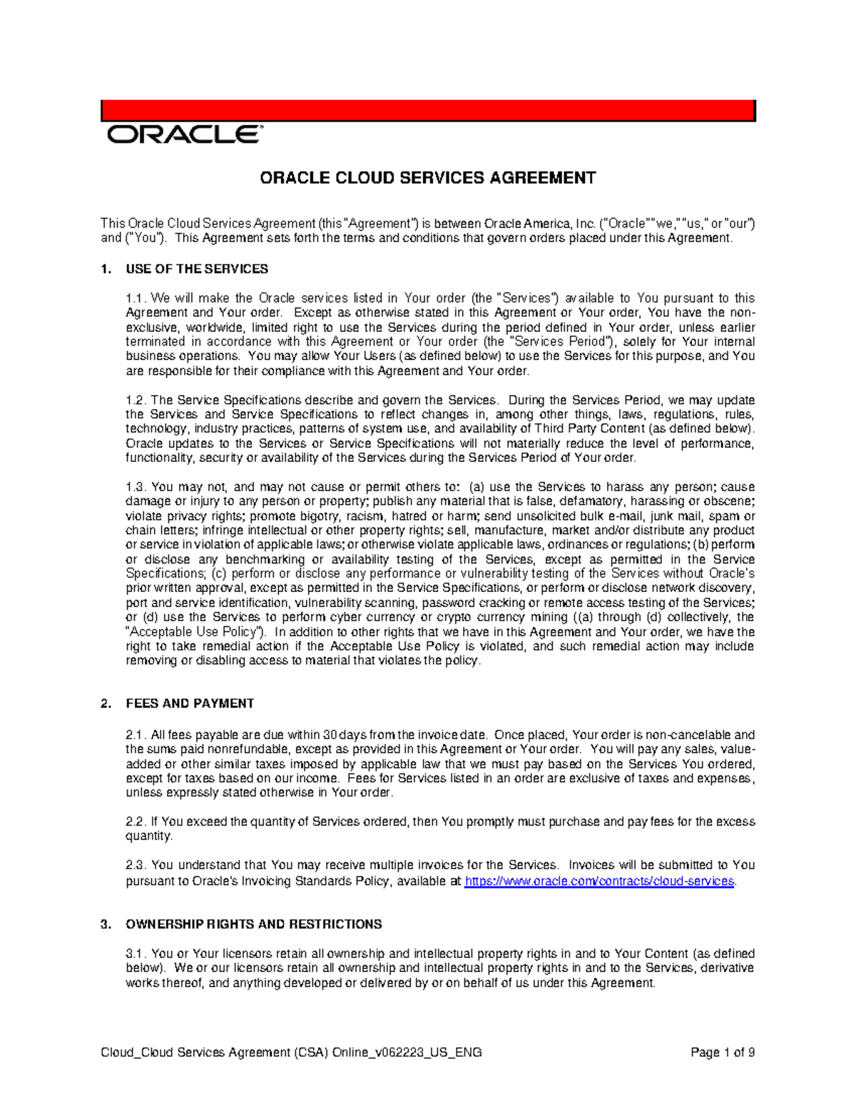 Oracle Cloud Services Agreement Overview - v062223 US ENG - Studocu