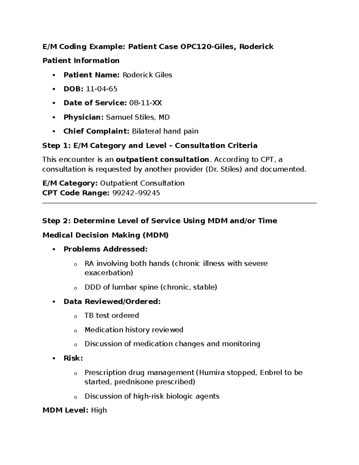 W5 Portfolio Project: Outpatient Consultation Coding for Roderick Case ...