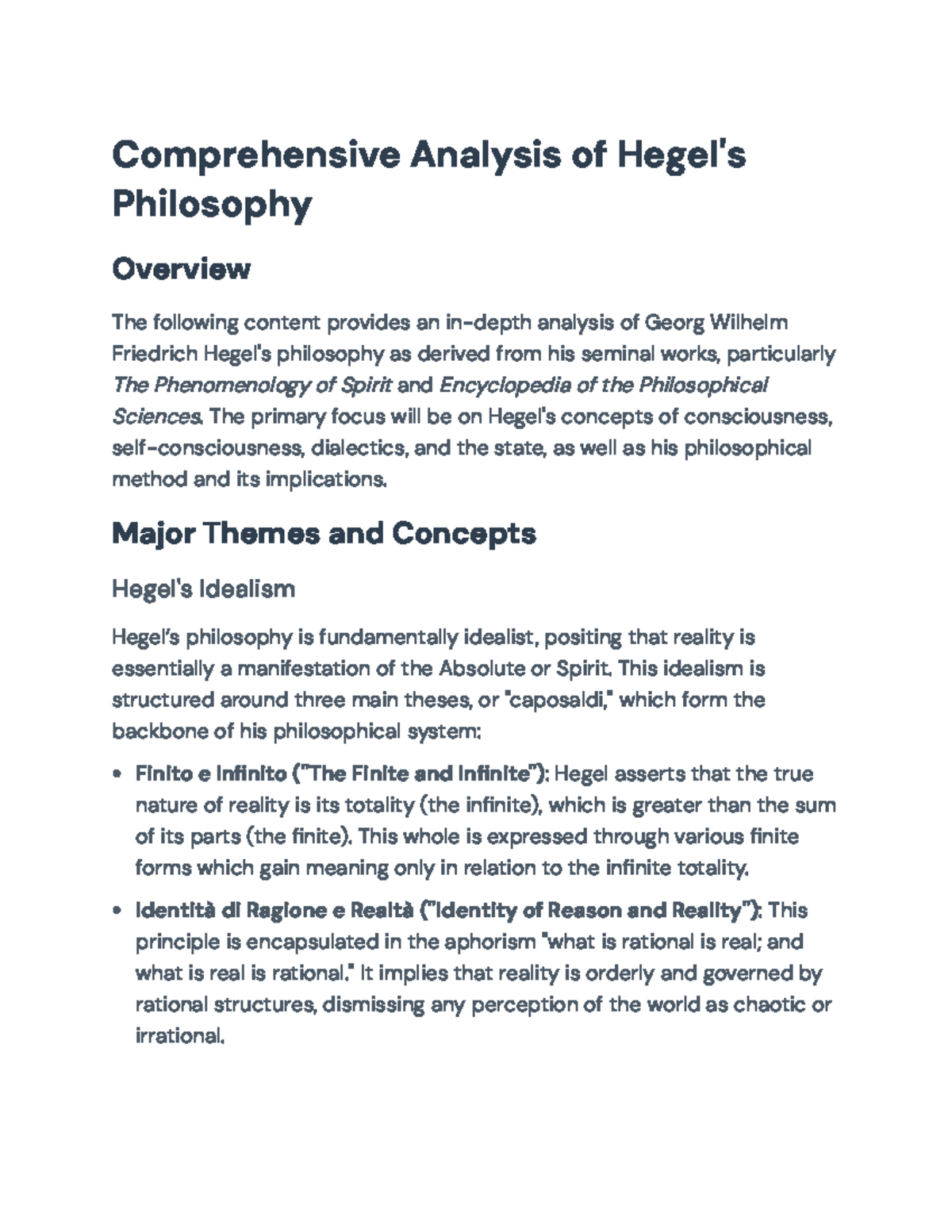 Comprehensive Analysis of Hegel's Philosophy: Key Concepts and ...