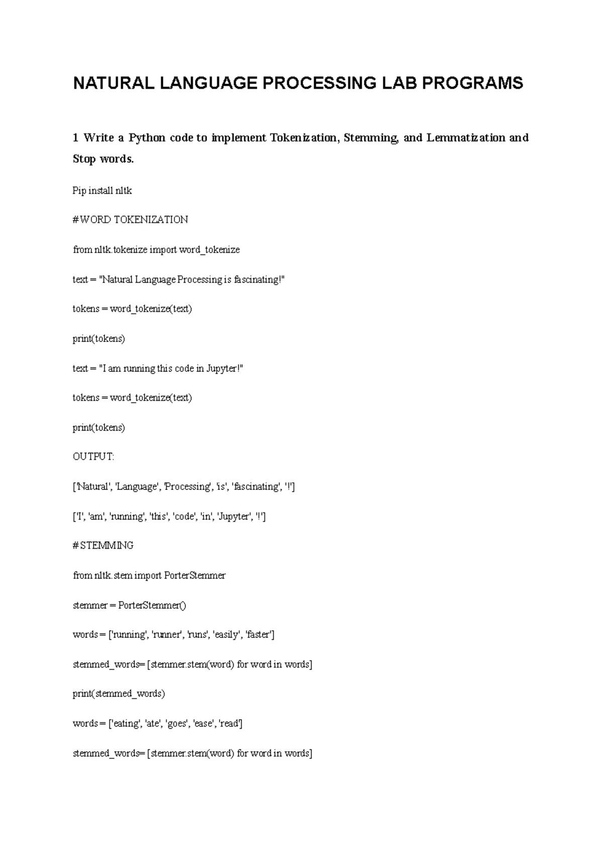 Natural Language Processing LAB Programs - NATURAL LANGUAGE PROCESSING ...