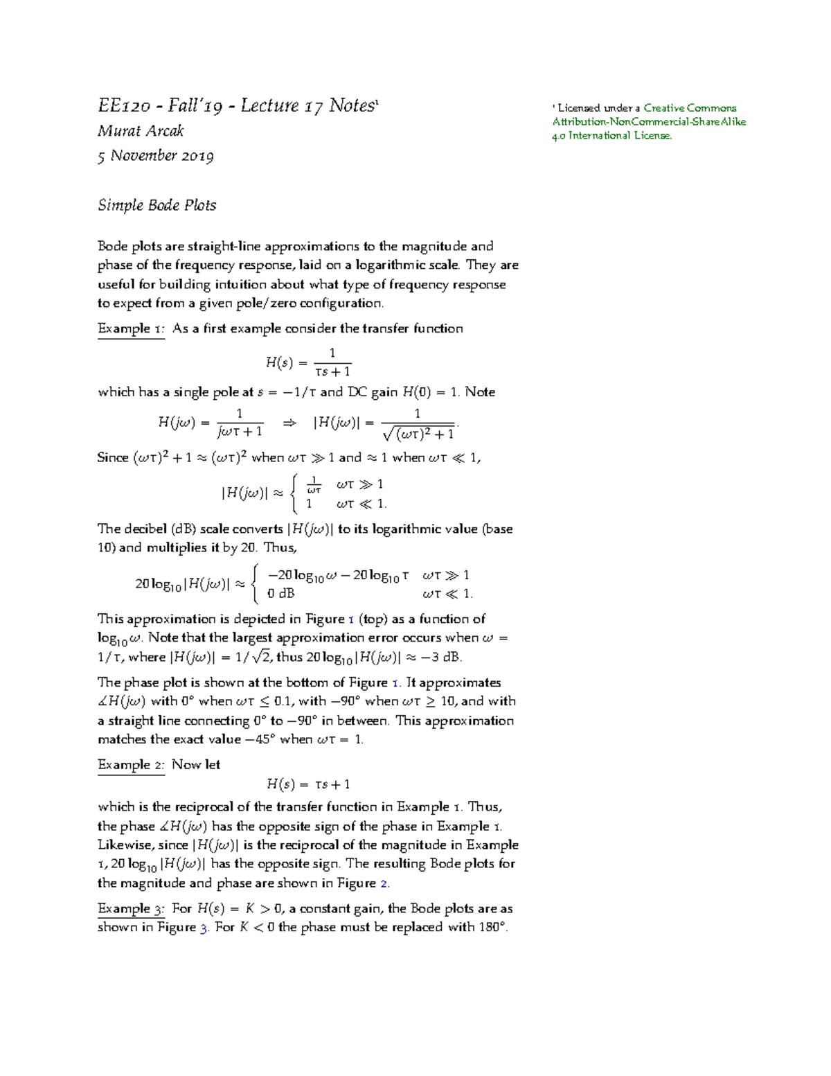 EE 120 - Fall '19 - Lecture 17: Bode Plots in Signals & Systems - Studocu