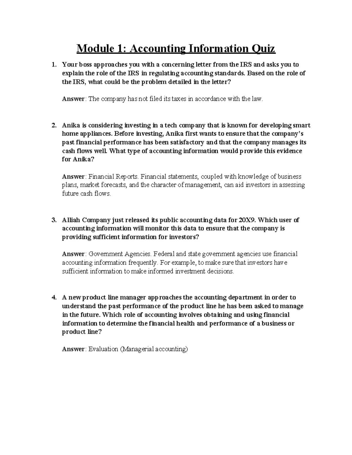 D196 Module 1: Accounting Information Quiz & Notes - Studocu