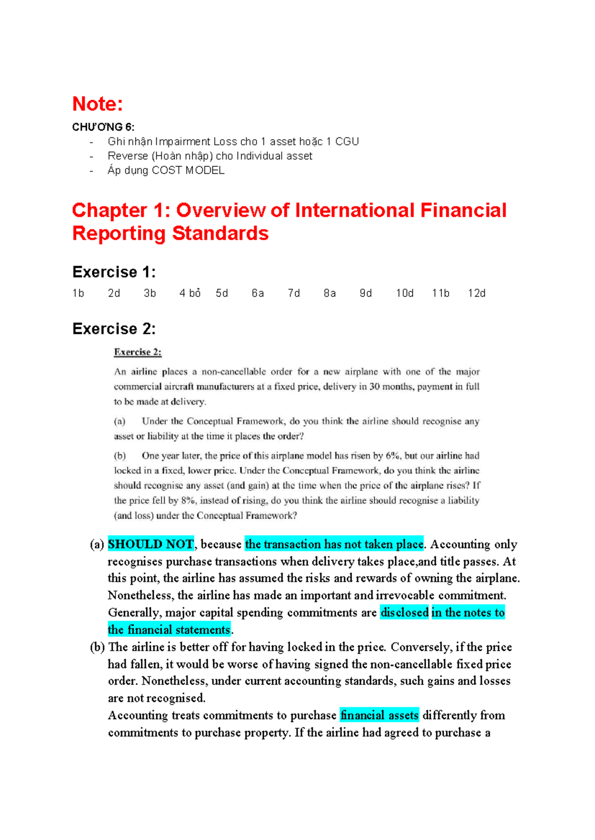 International Accounting Exercises: Impairment Loss & Cost Model - Studocu