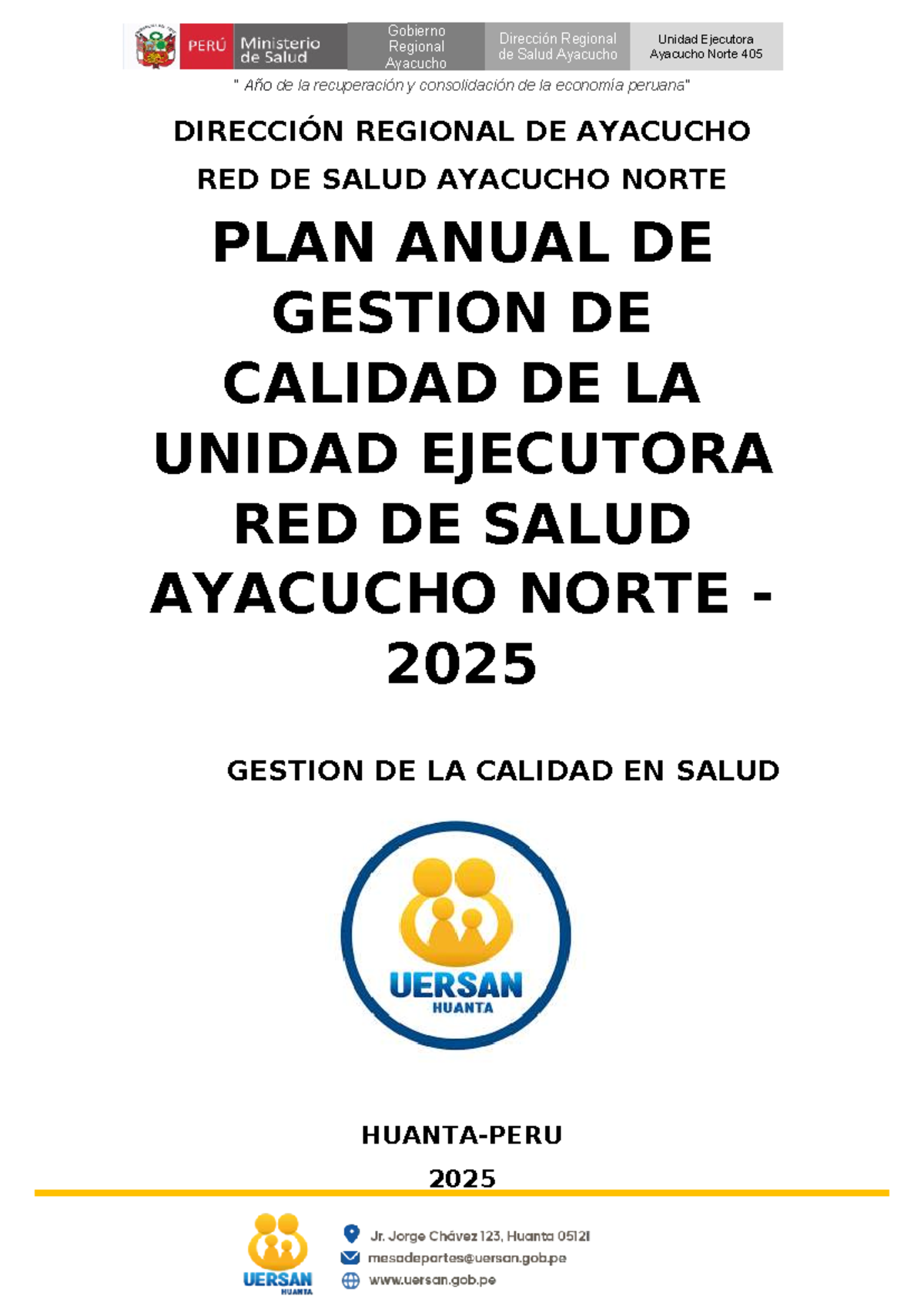 Plan Anual de Gestión de Calidad 2025 - Red de Salud Ayacucho Norte ...