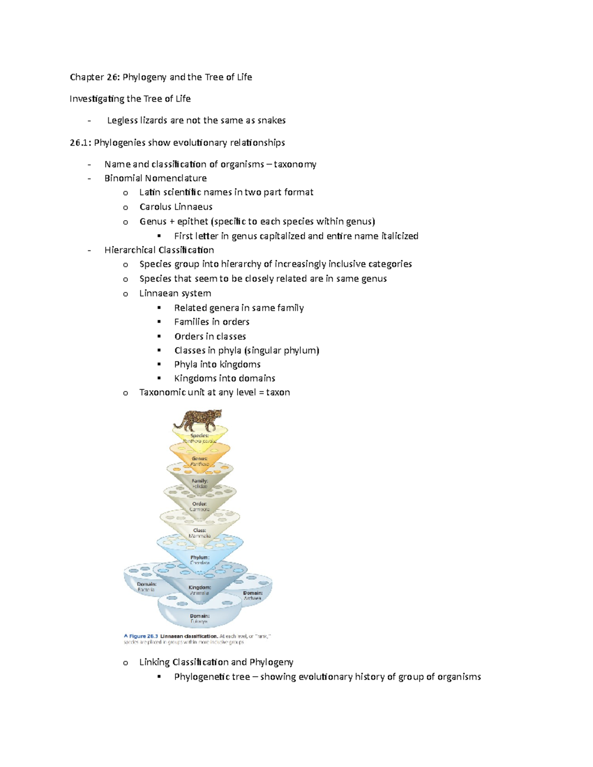 Chapter 26 Notes: Phylogeny and the Tree of Life Insights - Studocu