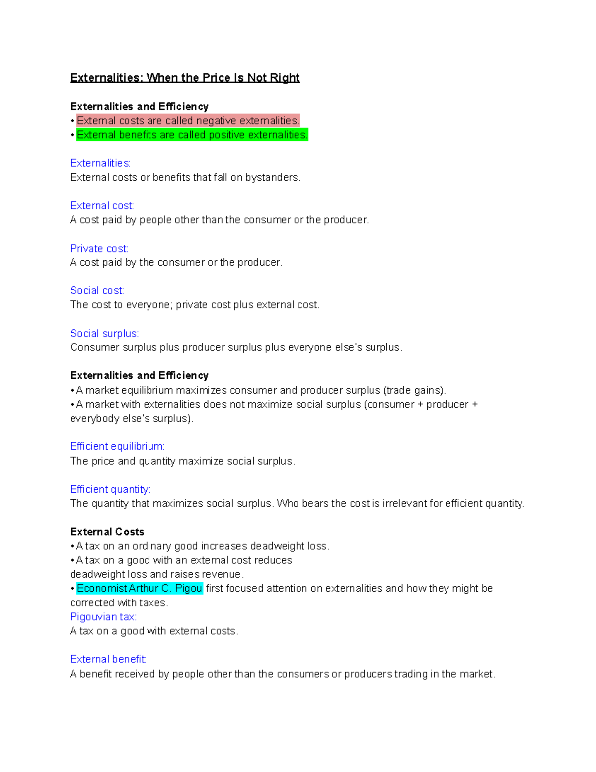 Microeconomics (ECO101) Lecture Notes on Externalities and Competition ...