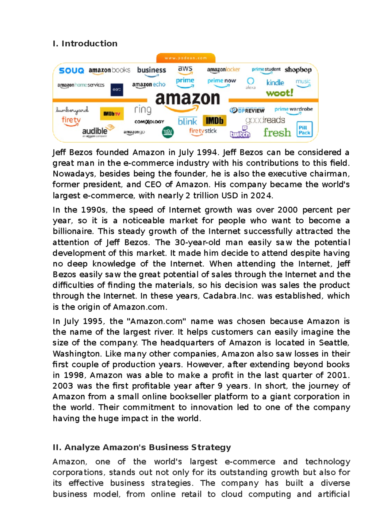 Amazon - Đề kiểm tra môn Lý thuyết bảo hiểm - I. Introduction Jeff ...