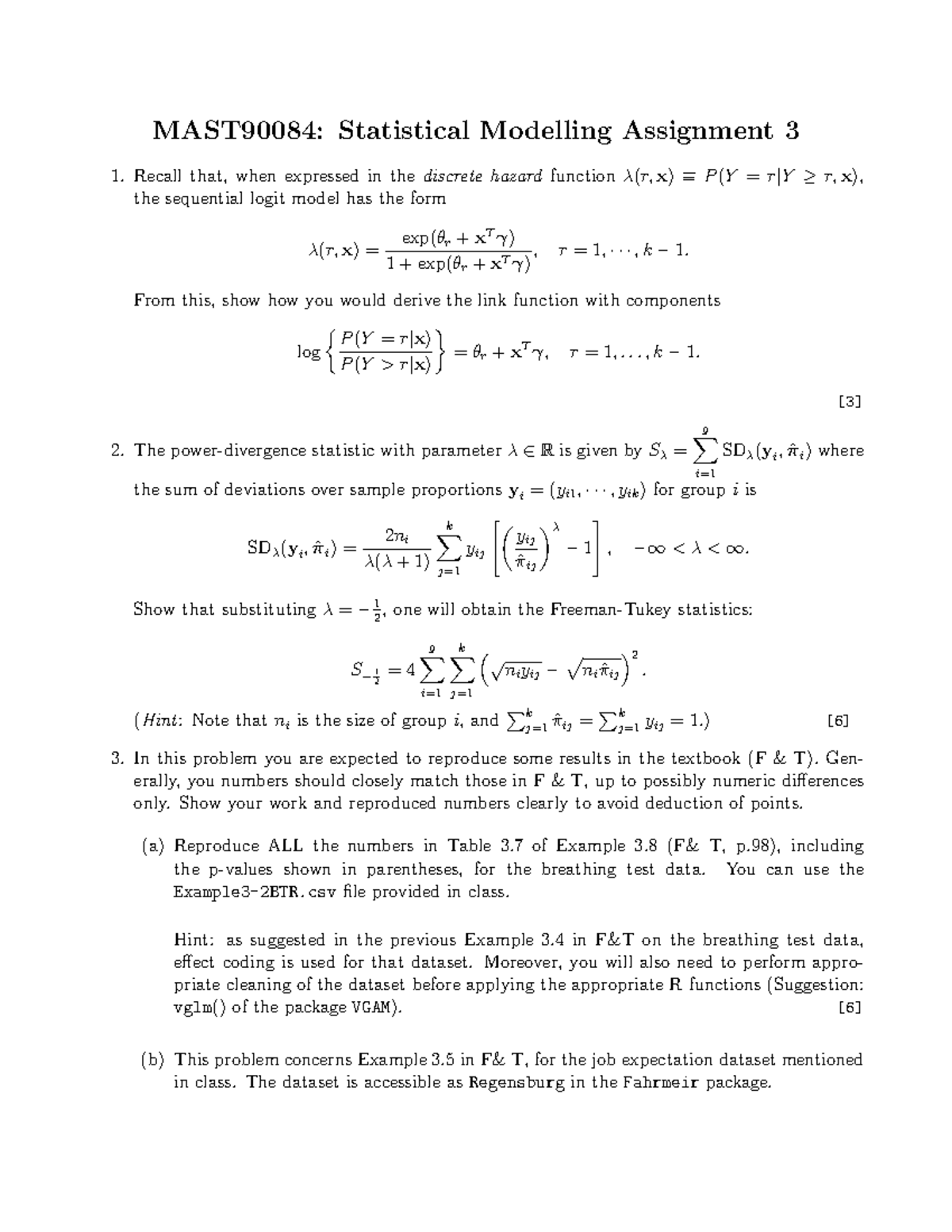 MAST90084: Statistical Modelling Assignment 3 - Detailed Analysis and ...