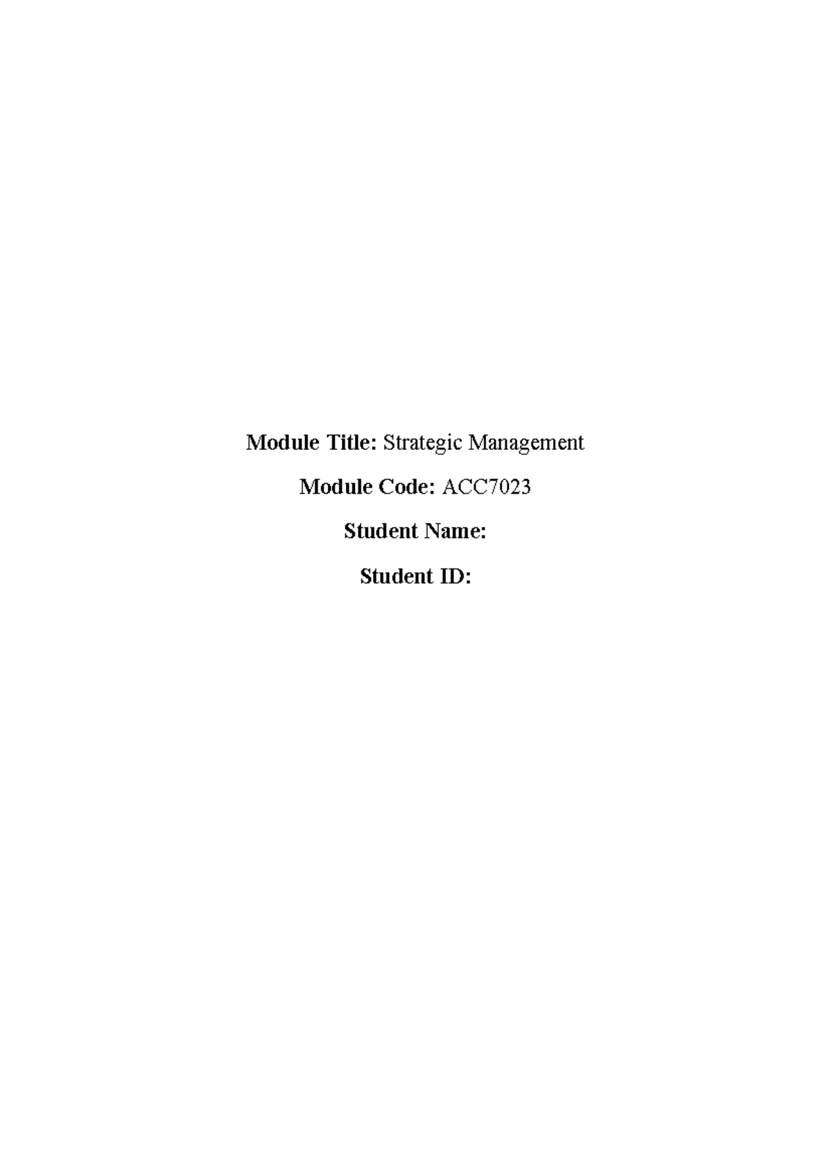 Strategic Management - Module Title: Strategic Management Module Code ...