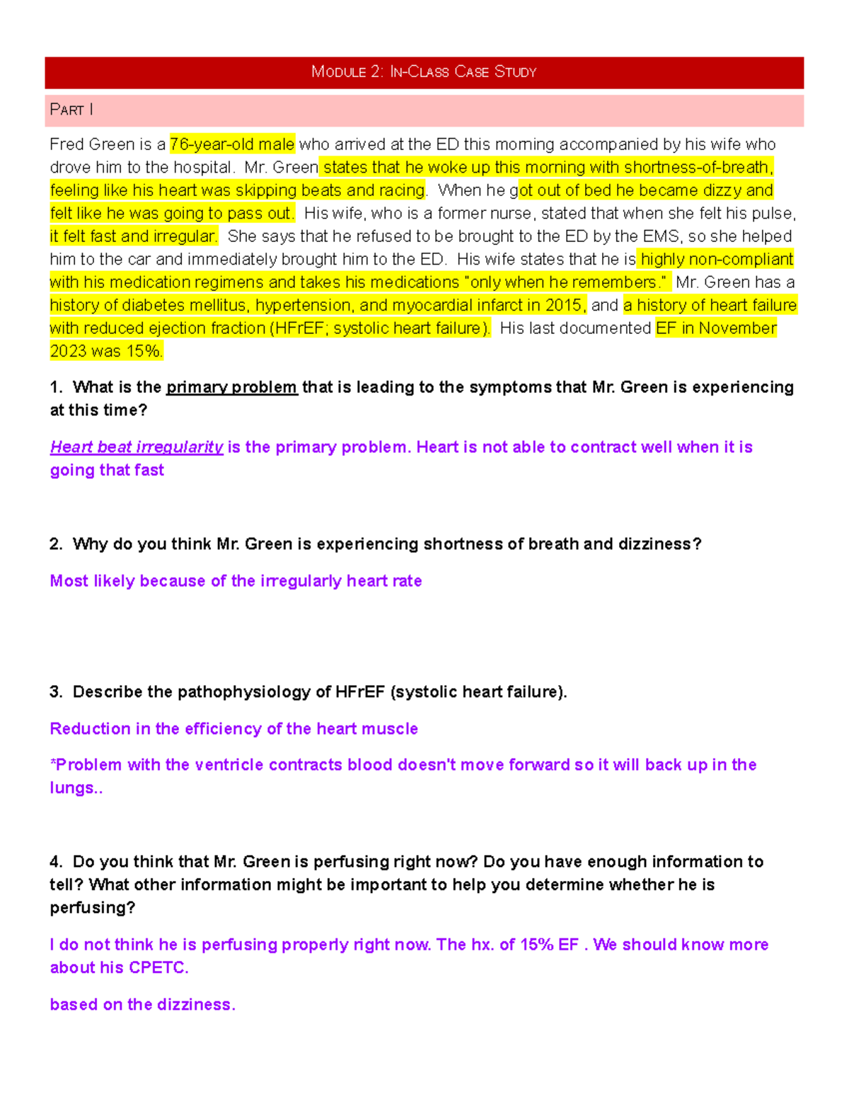 AH Module 2 Case Study Good - MODULE 2: IN-CLASS CASE STUDY PART I Fred ...