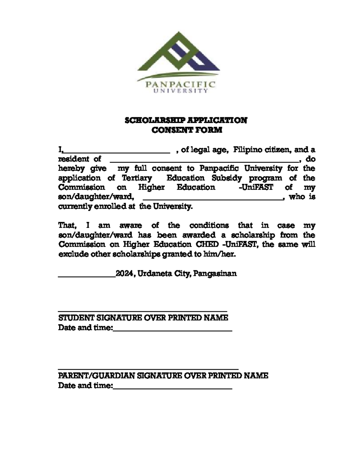 SY 2024 Parents Consent.docx - SCHOLARSHIP APPLICATION CONSENT FORM I