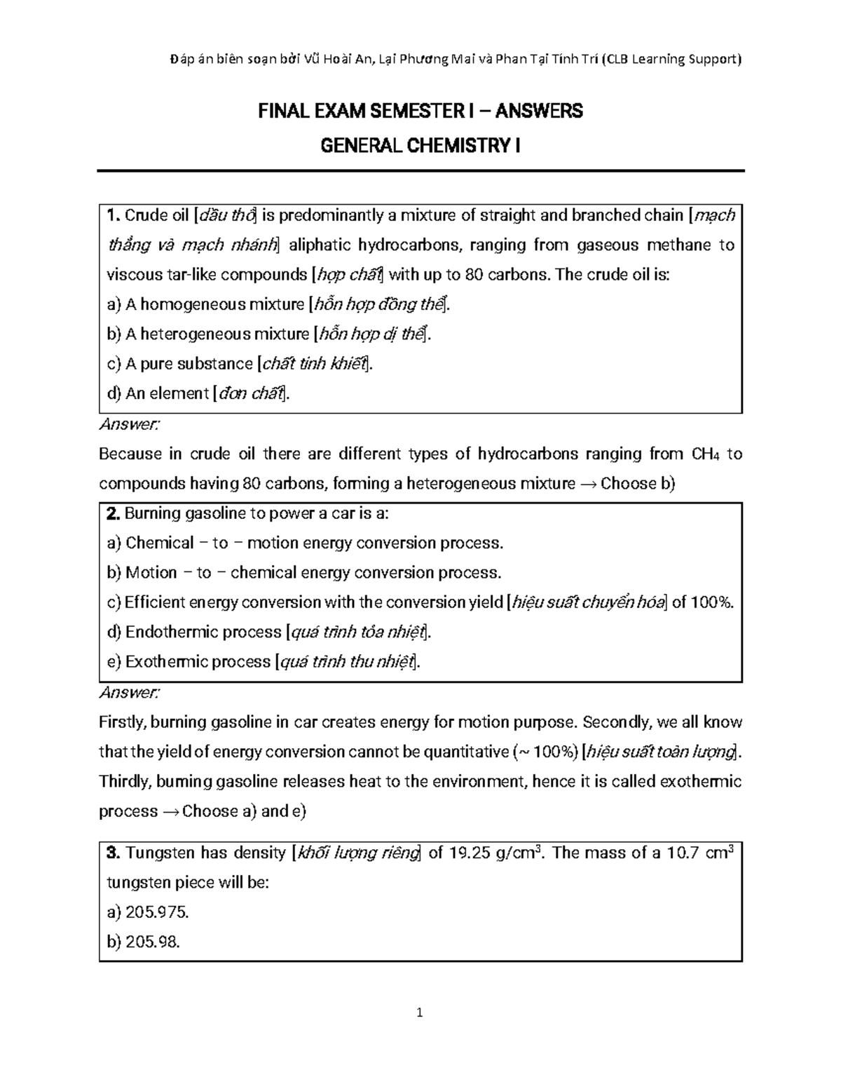 General Chemistry I (CHEM 101) Final Exam Answer Key - Studocu