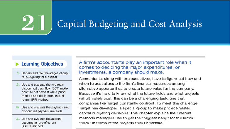 Chapter 21 - Capital Budgeting and Cost Analysis (ACCT 101) - Studocu