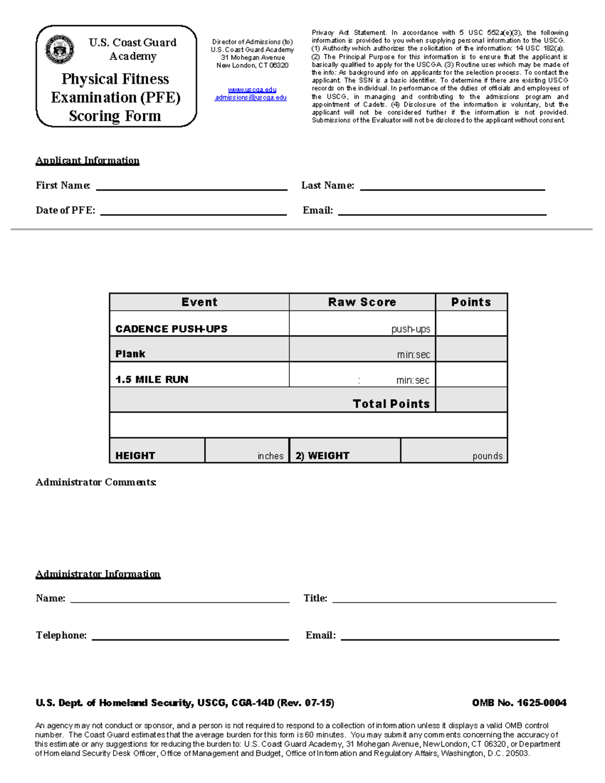 2025 USCGA Physical Fitness Examination (PFE) Scoring Form - Studocu