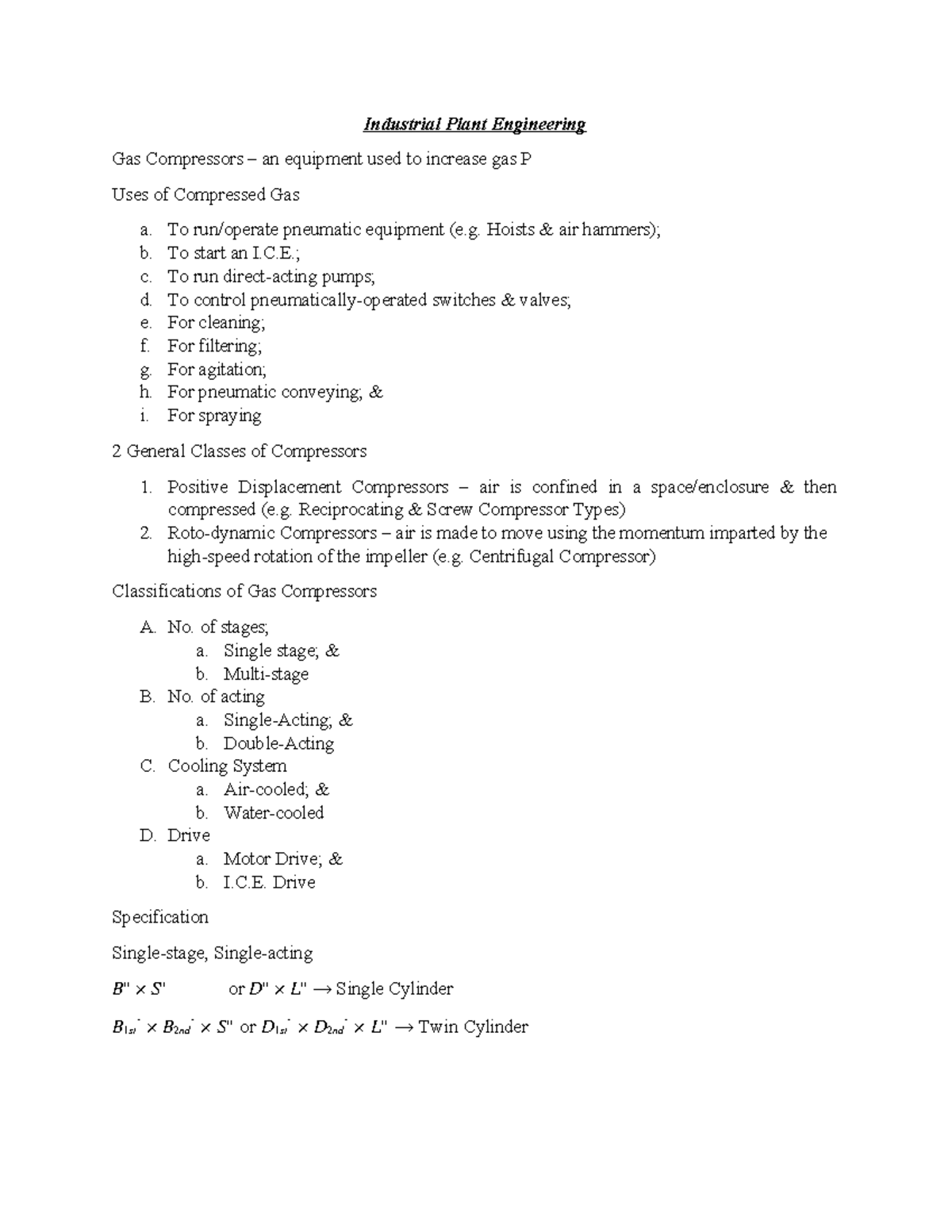 Industrial Plant Notes - Industrial Plant Engineering Gas Compressors ...