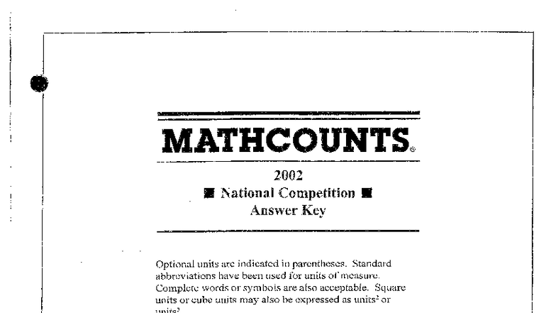 MATHCOUNTS 2002 National Competition Answer Key - Studocu