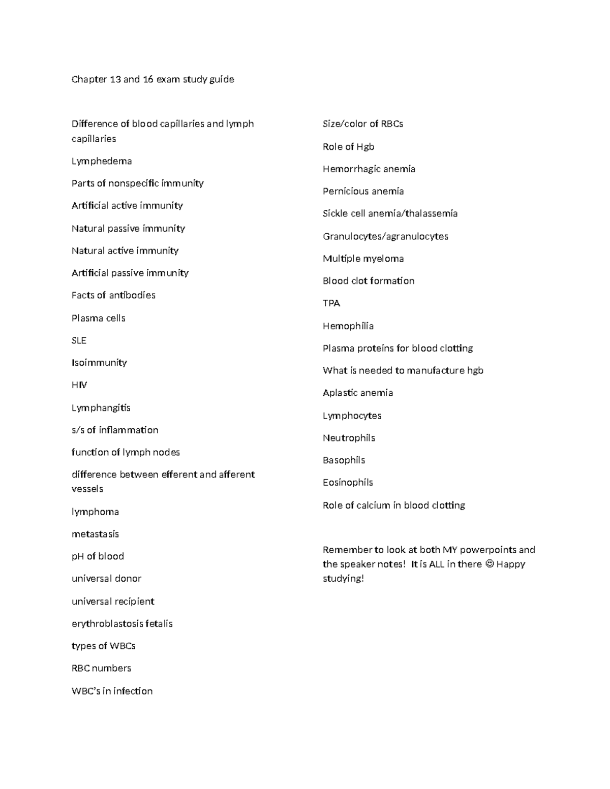 AP 2 Exam Study Guide: Chapters 13 & 16 - Blood & Immunity Concepts ...