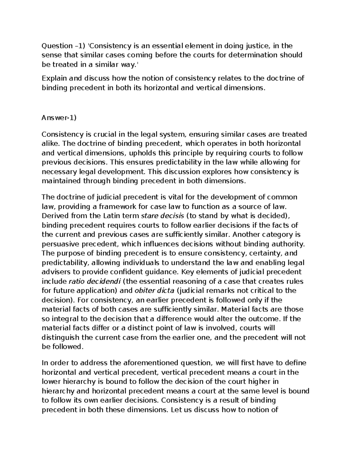 LSM Past Paper Question: Consistency in Binding Precedent Explained ...