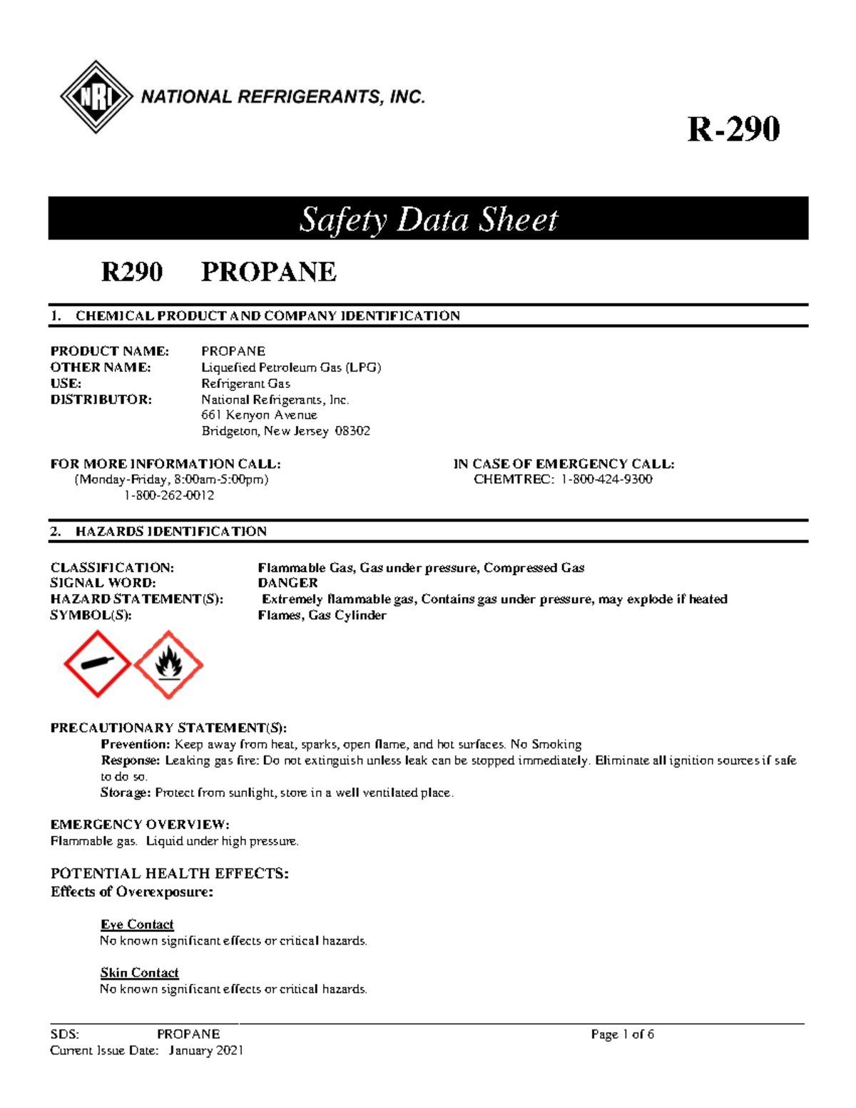 SDS-R290- Safety Data Sheet for Refrigerant Propane R-290 - Studocu