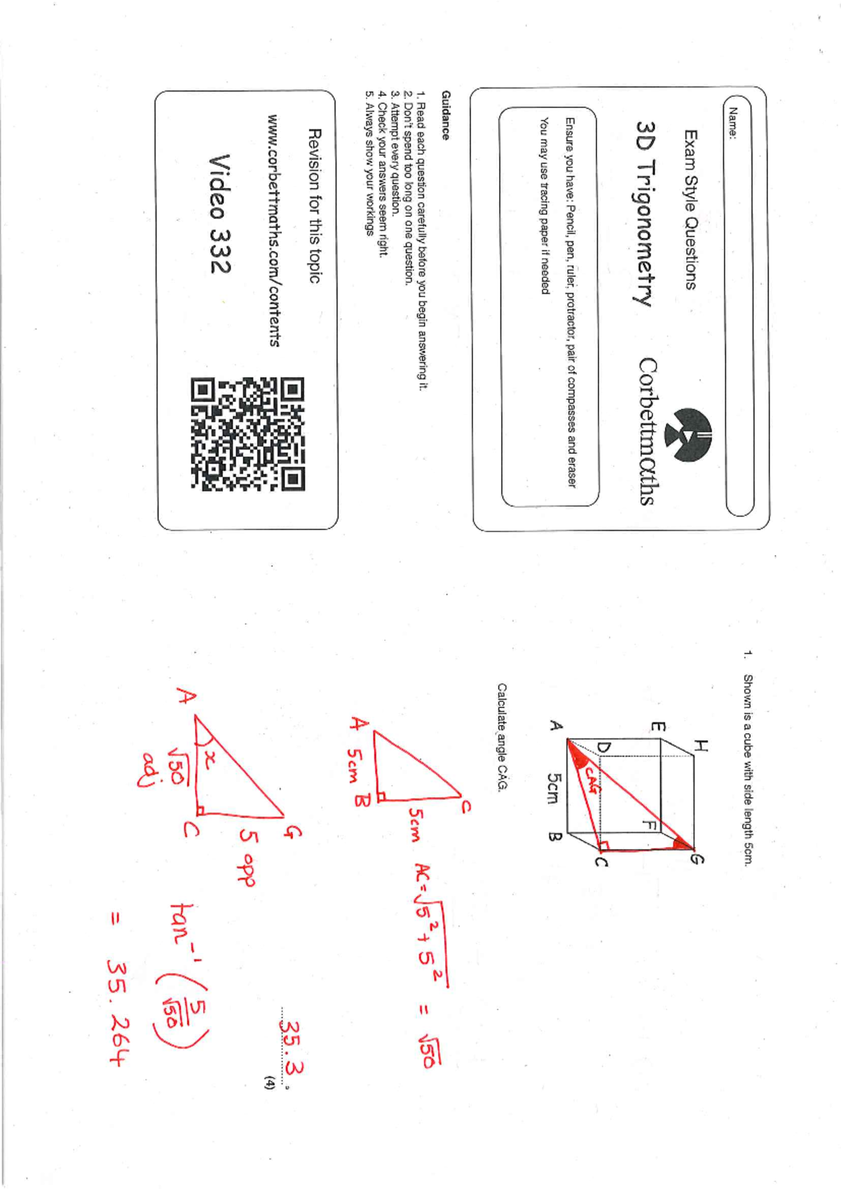 3D Trigonometry Exam Style Questions - H G 3D Trig Answers - Studocu
