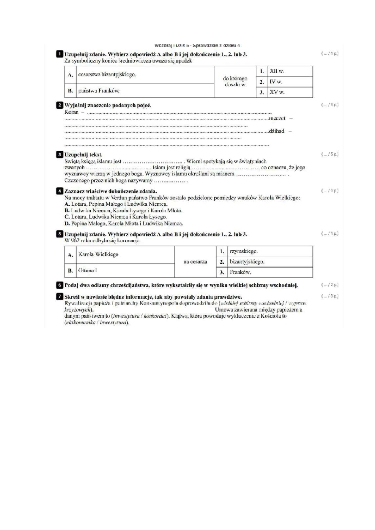 Sprawdzian Z Historii Ii Gimnazjum www.studocu.com