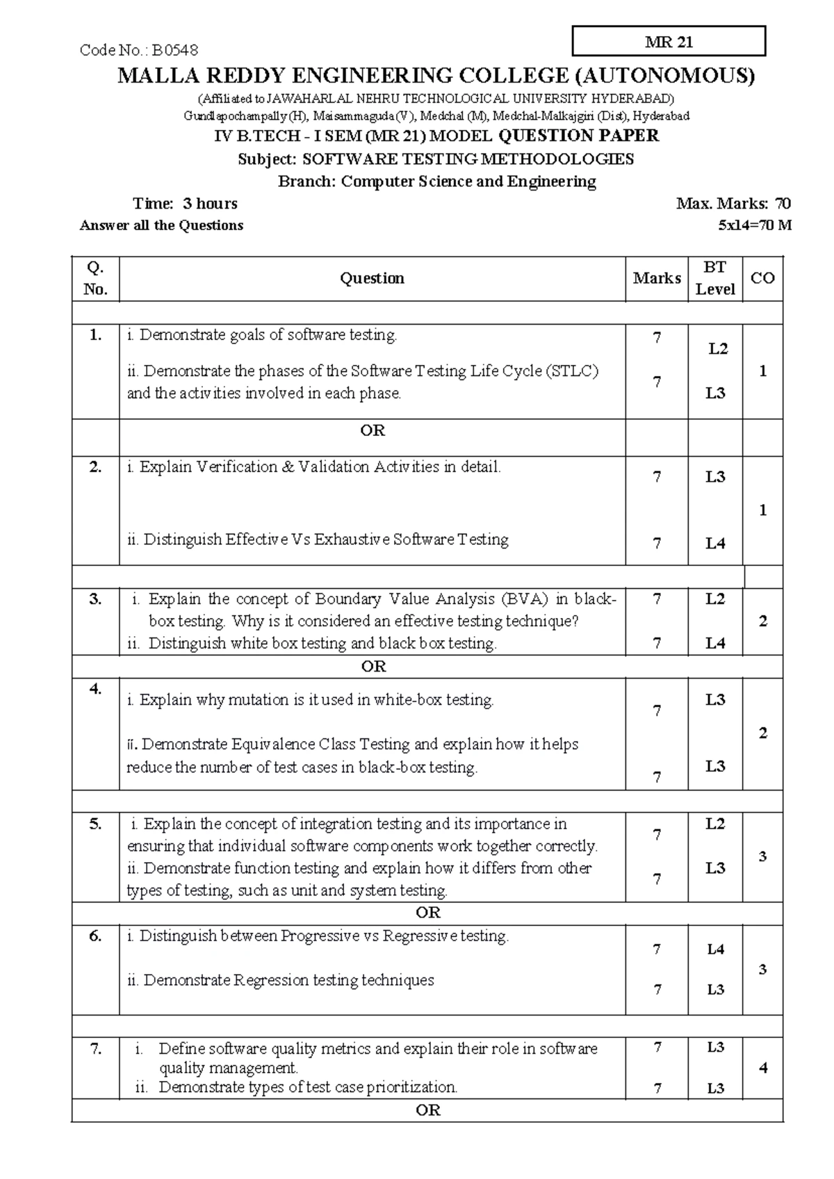 Lecture Notes on Software Testing Methodologies (70615) - B.Tech IV Sem ...