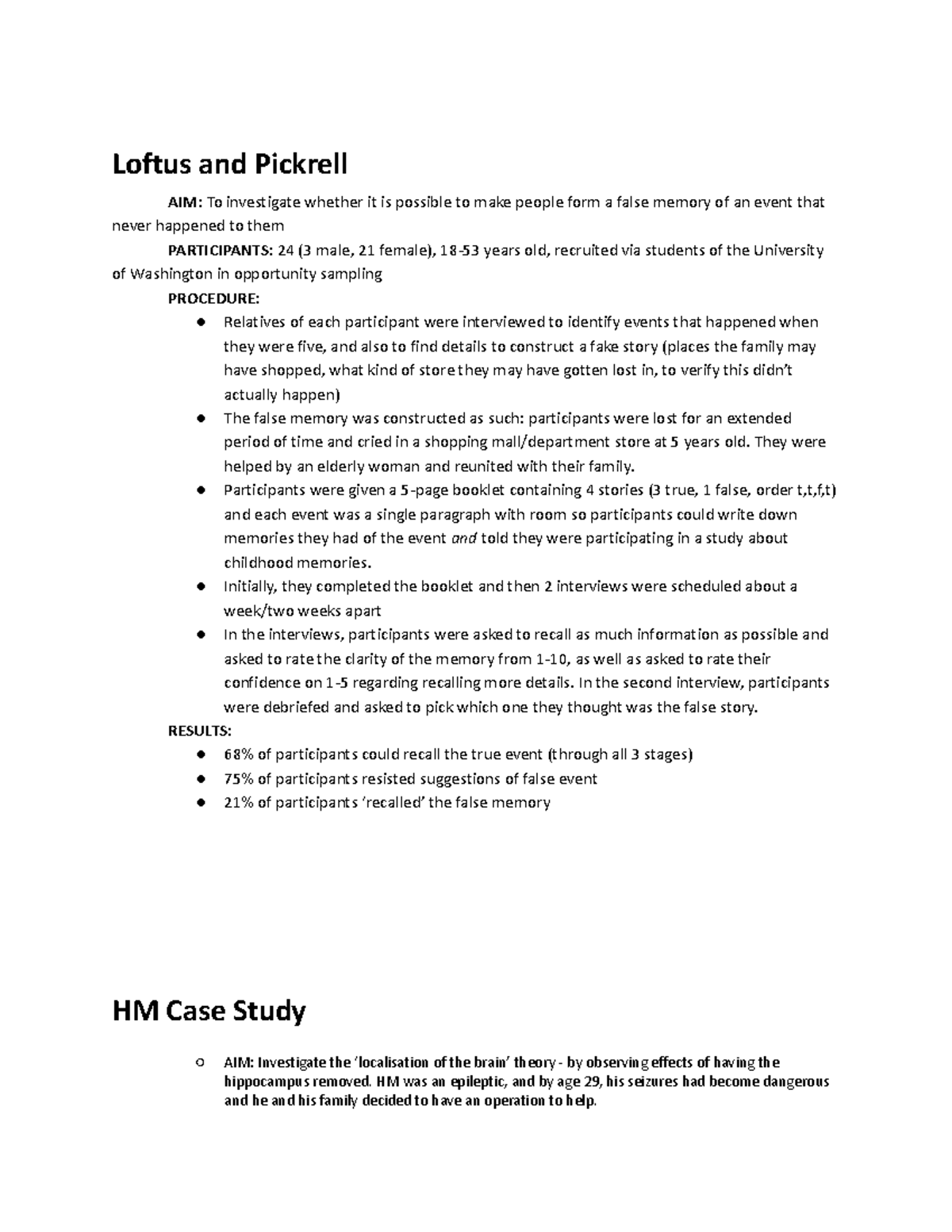 Psych 101: Exam Notes on False Memories and Brain Studies - Studocu