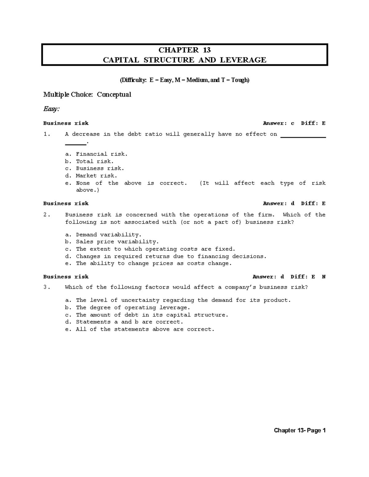 Capital Structure Concepts QB: Easy, Medium, and Tough Questions - Studocu