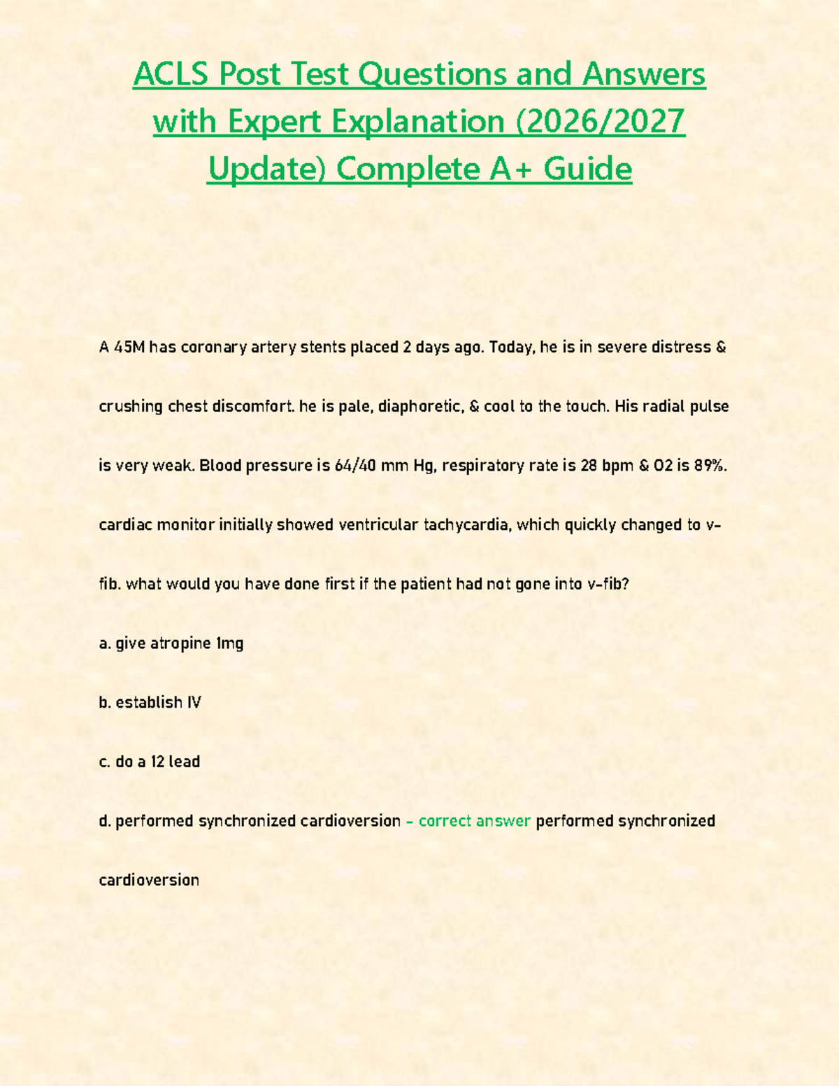 ACLS Post Test Q&A with Expert Explanations (2026-2027 Update) - Studocu