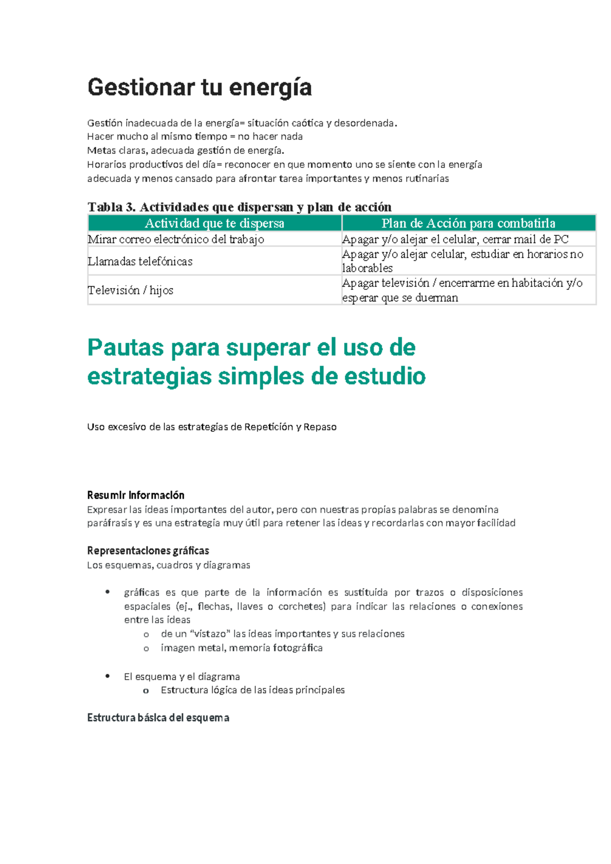 Resumen M1 Parte 2: Gestión de Energía y Estrategias de Aprendizaje ...
