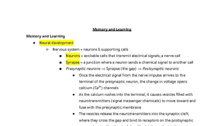 Copy of Lecture 1 Notes - Memory and Learning (PSY 101) - Studocu