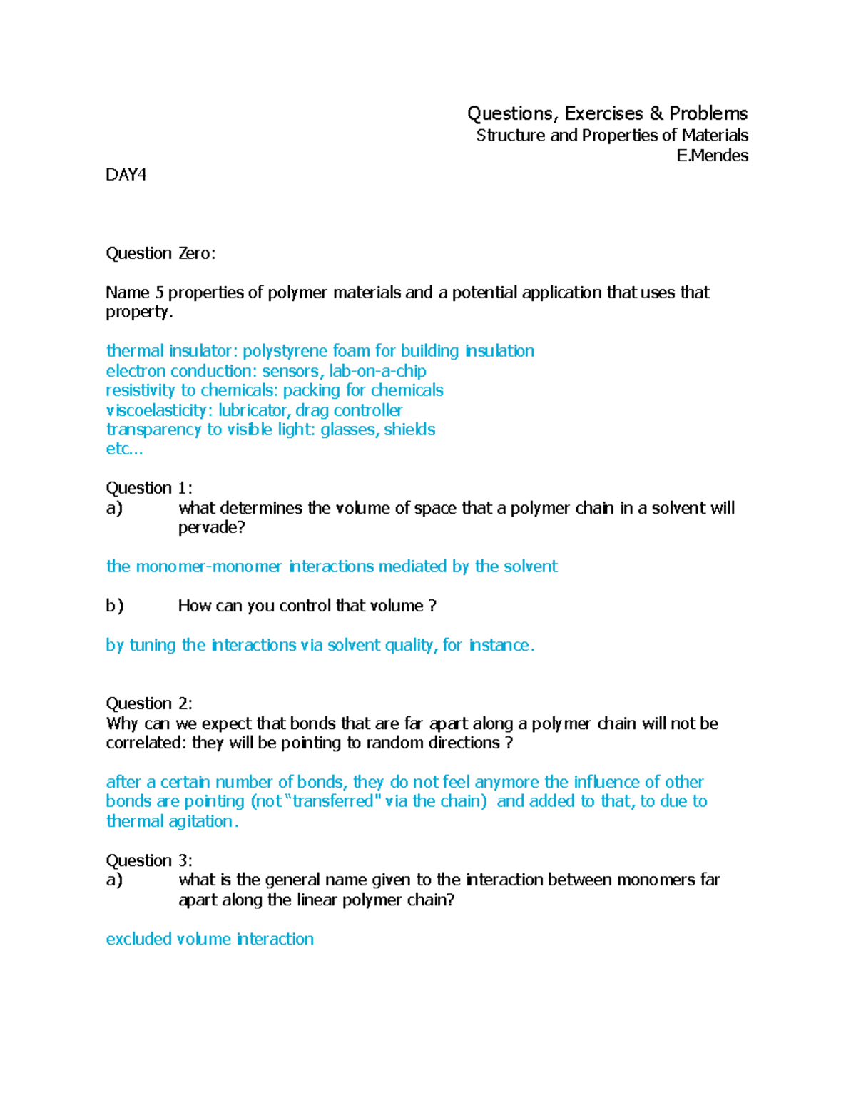 Tutorial Work - Solutions for Exercises 1-7 and Problem Sets - Studeersnel